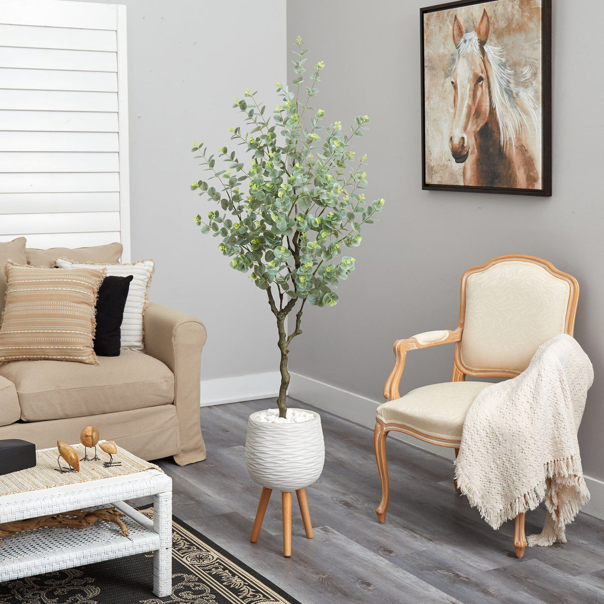 70” Eucalyptus Artificial Tree in White Planter with Stand-Parc Decor