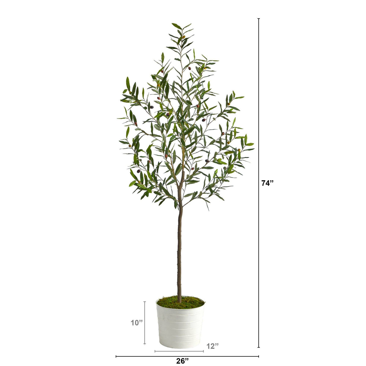 70” Olive Artificial Tree in White Tin Planter-Parc Decor