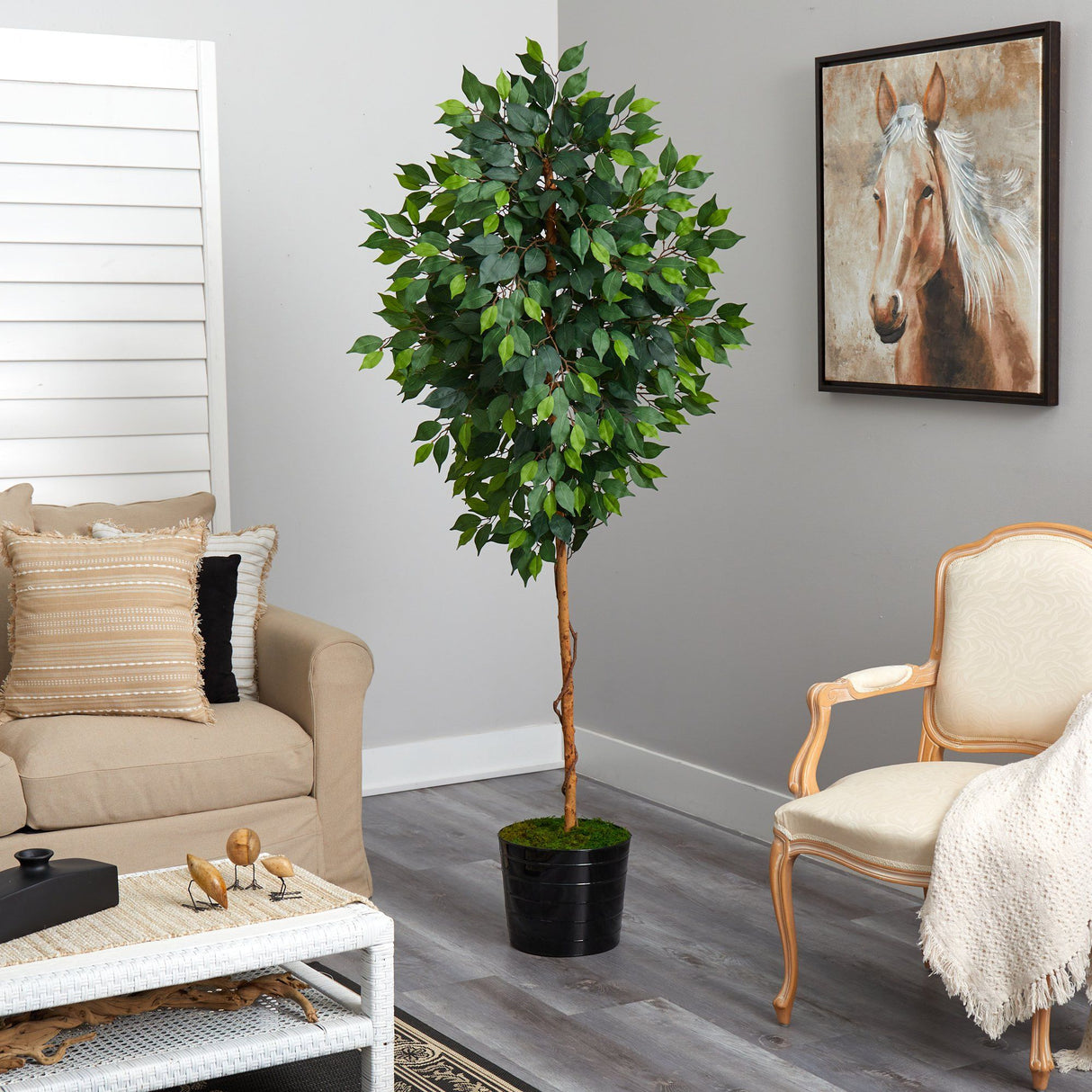 74” Ficus Artificial tree in Black Tin Planter-Parc Decor