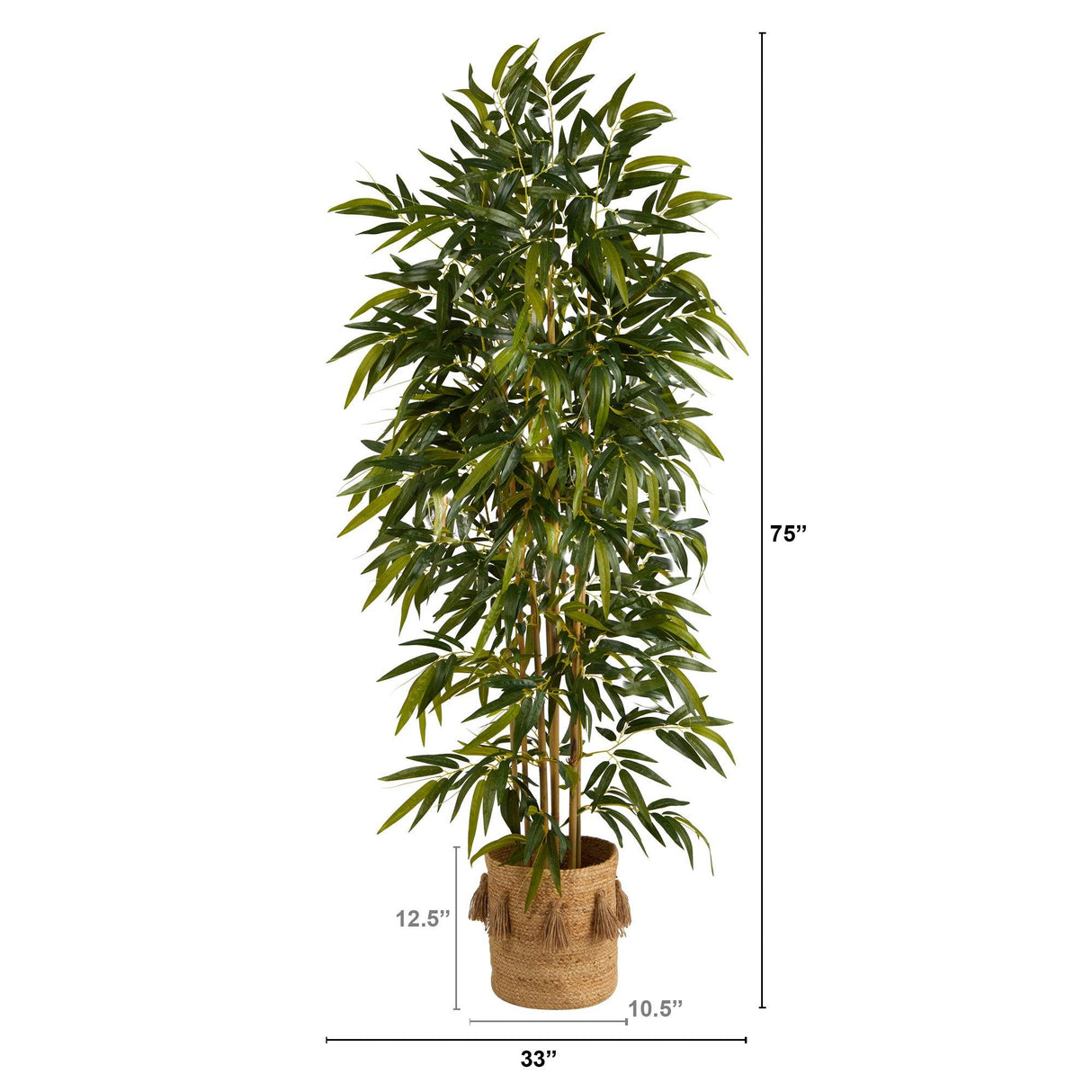 75” Bamboo Artificial Tree in Handmade Natural Jute Planter with Tassels-Parc Decor