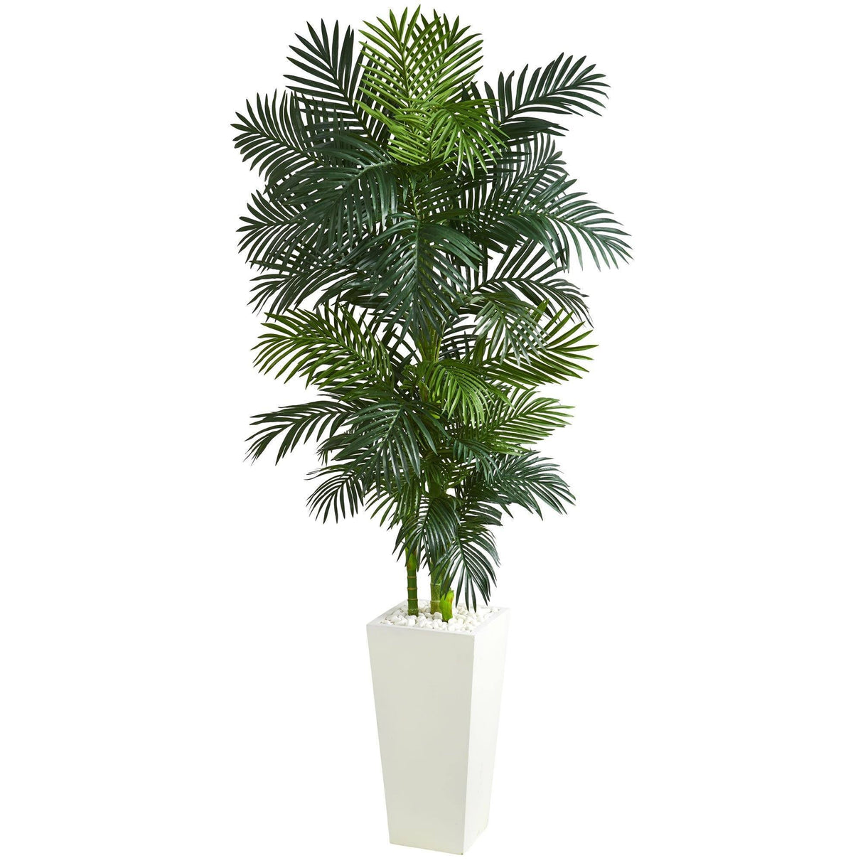 7.5' Golden Cane Palm Artificial Tree in White Tower Planter-Parc Decor