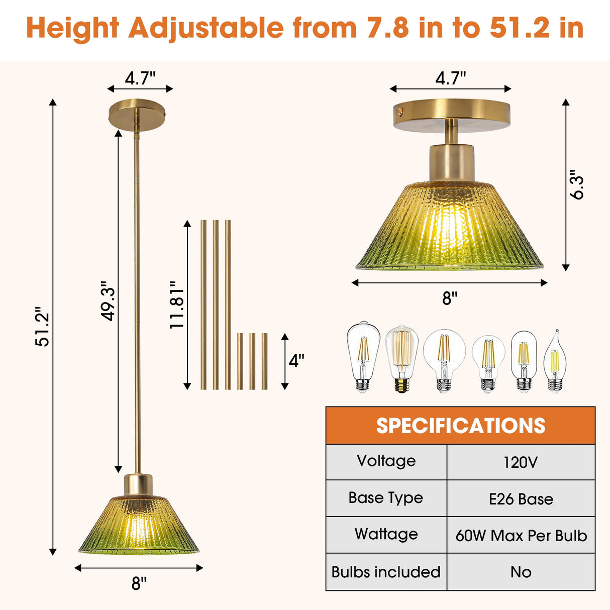 7.5 Inch Yetta 1-Light Island Pendant Light-Parc Decor