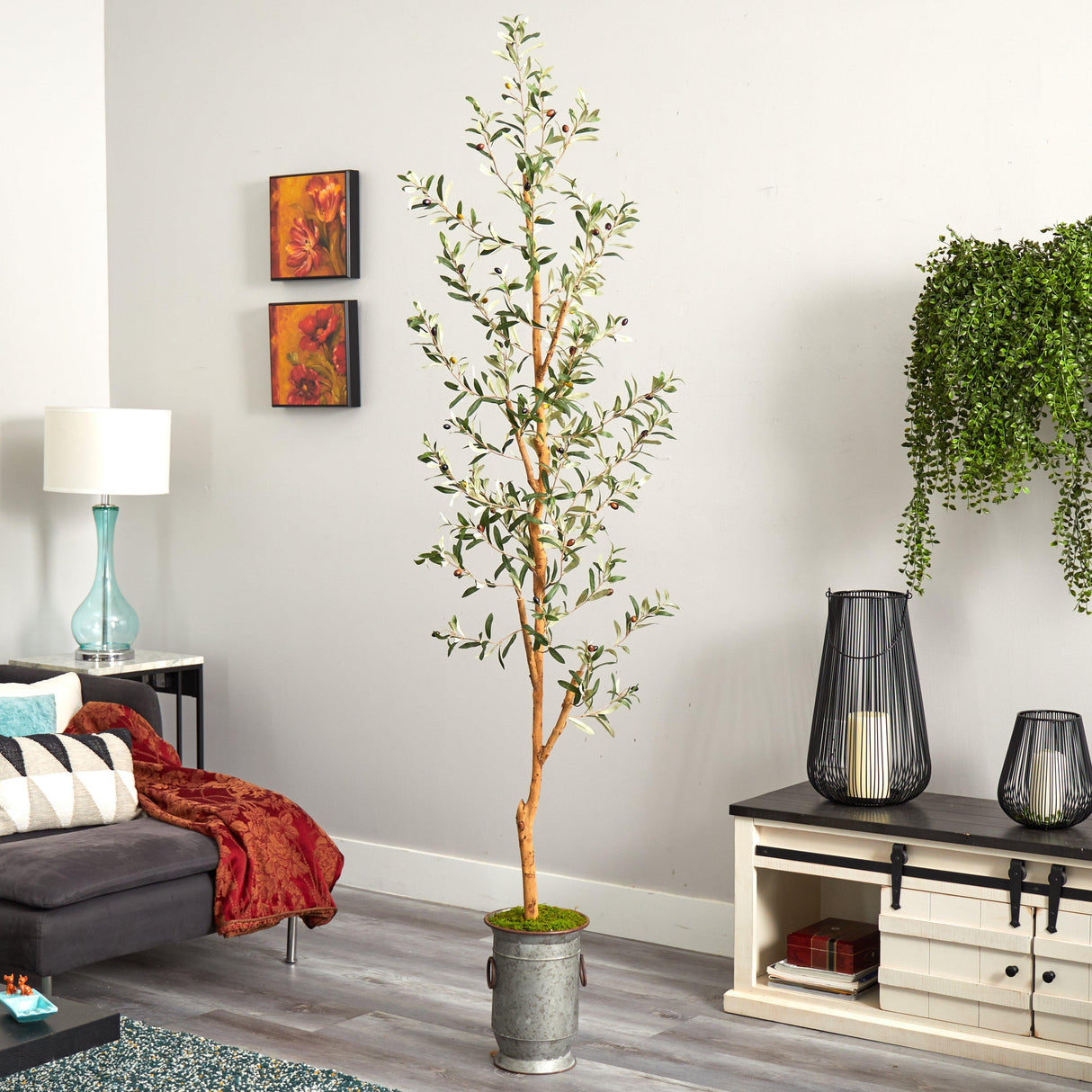 7.5’ Olive Artificial Tree in Decorative Planter-Parc Decor