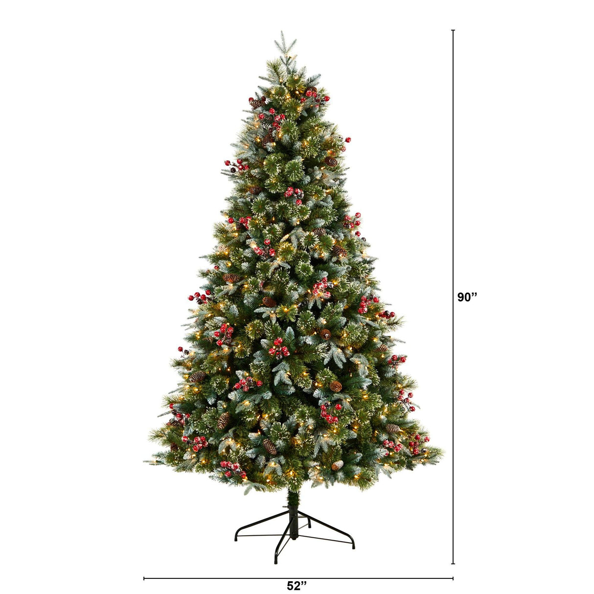 7.5' Snow Tipped Aspen Spruce Pre-Lit Tree with 450 LED lights, Berries and Pinecones-Parc Decor
