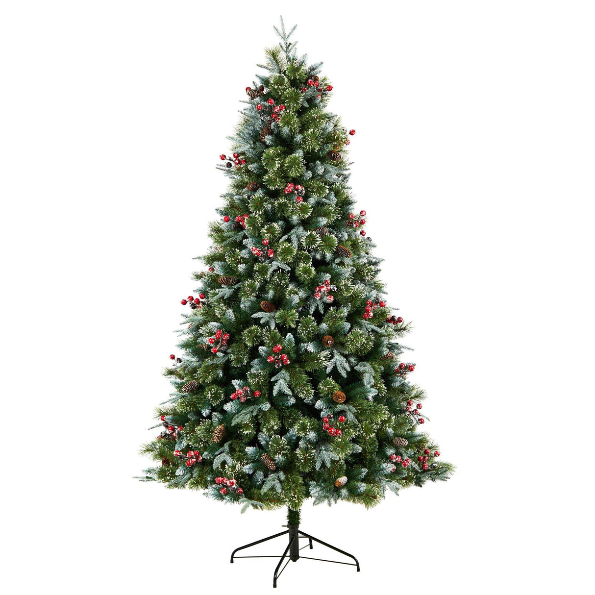 7.5' Snow Tipped Aspen Spruce Pre-Lit Tree with 450 LED lights, Berries and Pinecones-Parc Decor