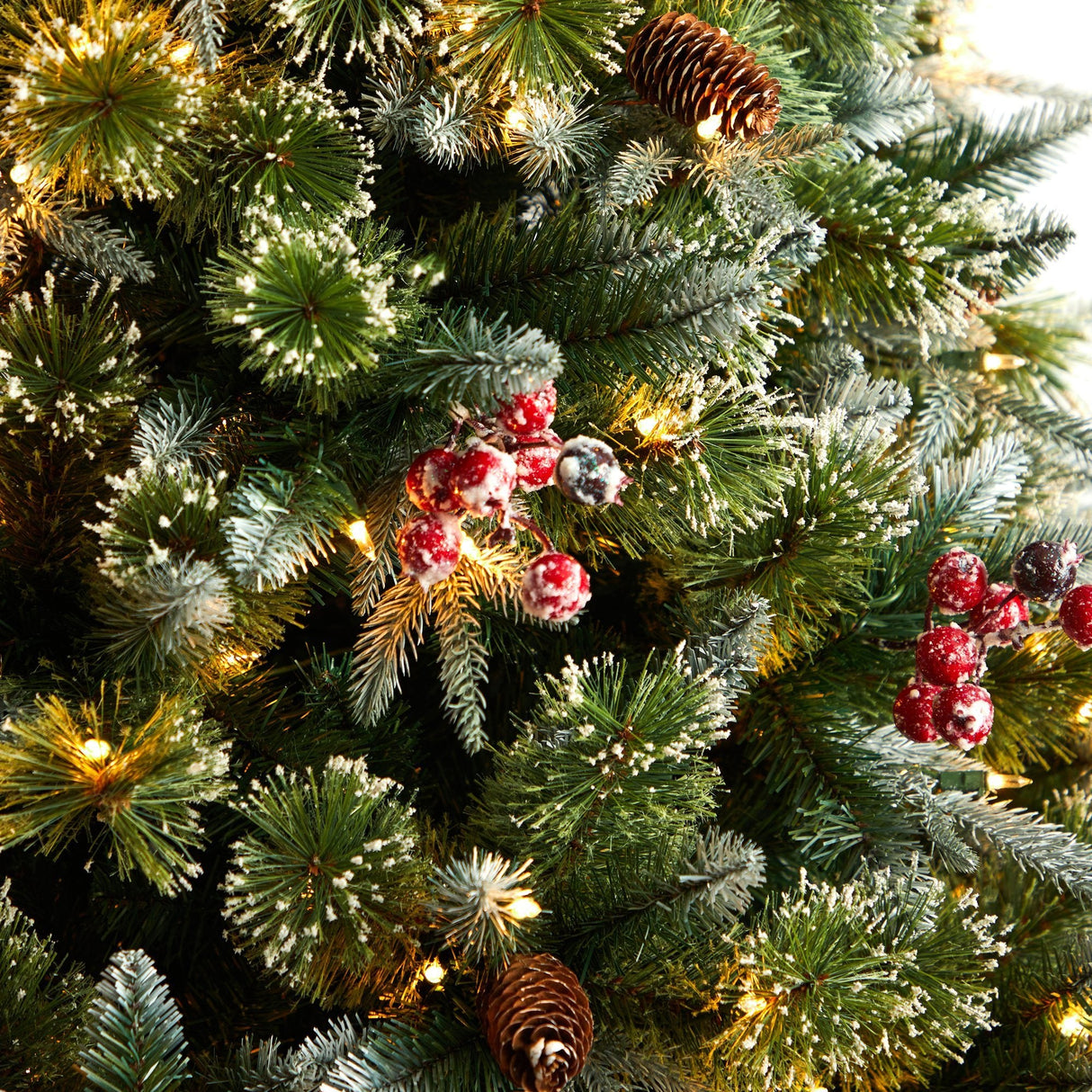7.5' Snow Tipped Aspen Spruce Pre-Lit Tree with 450 LED lights, Berries and Pinecones-Parc Decor