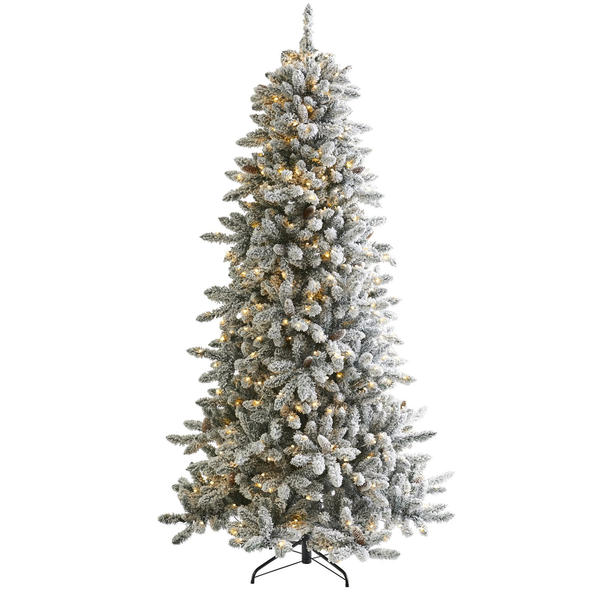 7.5’ Flocked Livingston Fir Artificial Christmas Tree with Pine Cones and 500 Warm LED Lights-Christmas Tree-Parc Decor