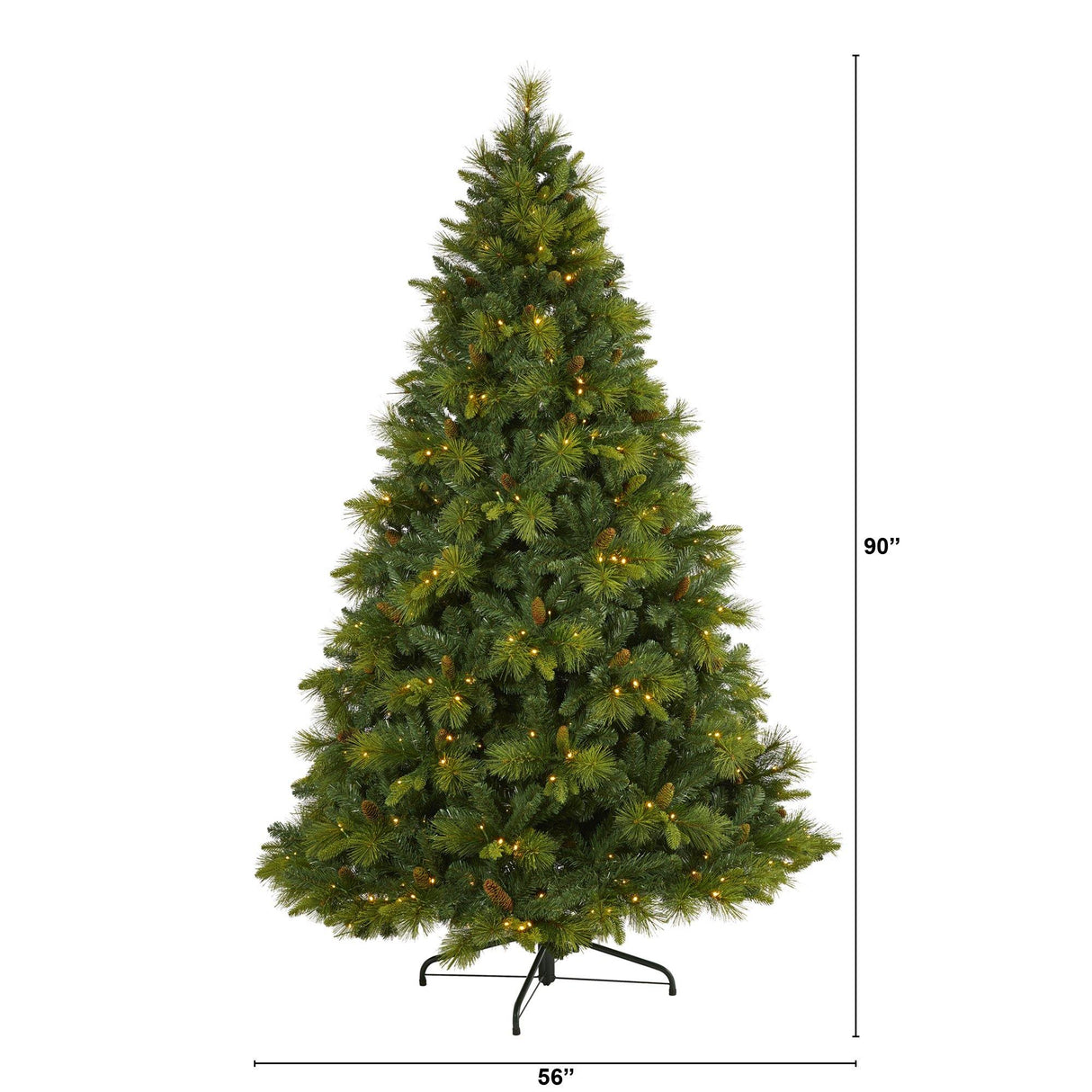 7.5’ North Carolina Mixed Pine Artificial Christmas Tree with 470 Warm White LED Lights, 1895 Bendable Branches and Pinecones-Christmas Tree-Parc Decor