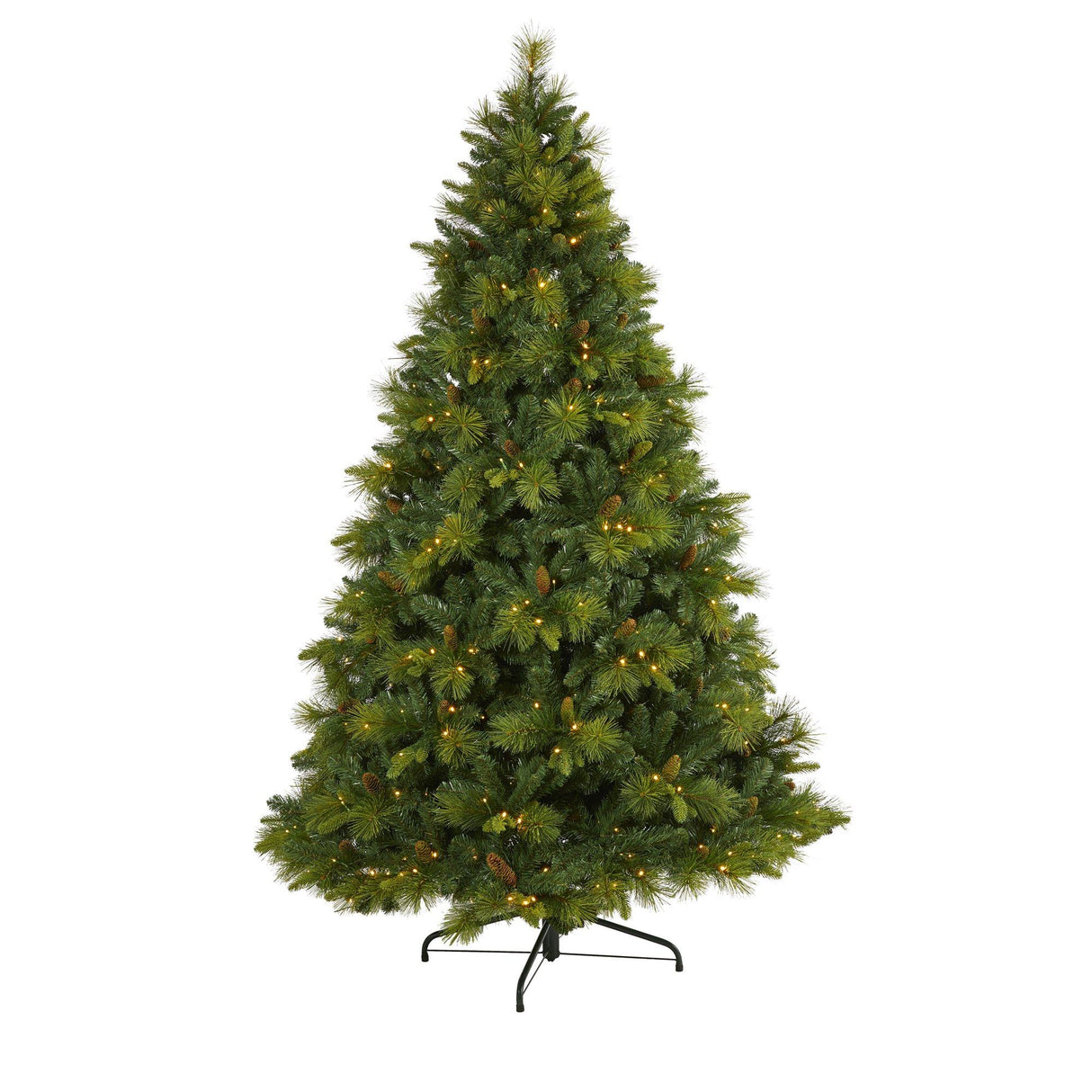 7.5’ North Carolina Mixed Pine Artificial Christmas Tree with 470 Warm White LED Lights, 1895 Bendable Branches and Pinecones-Christmas Tree-Parc Decor