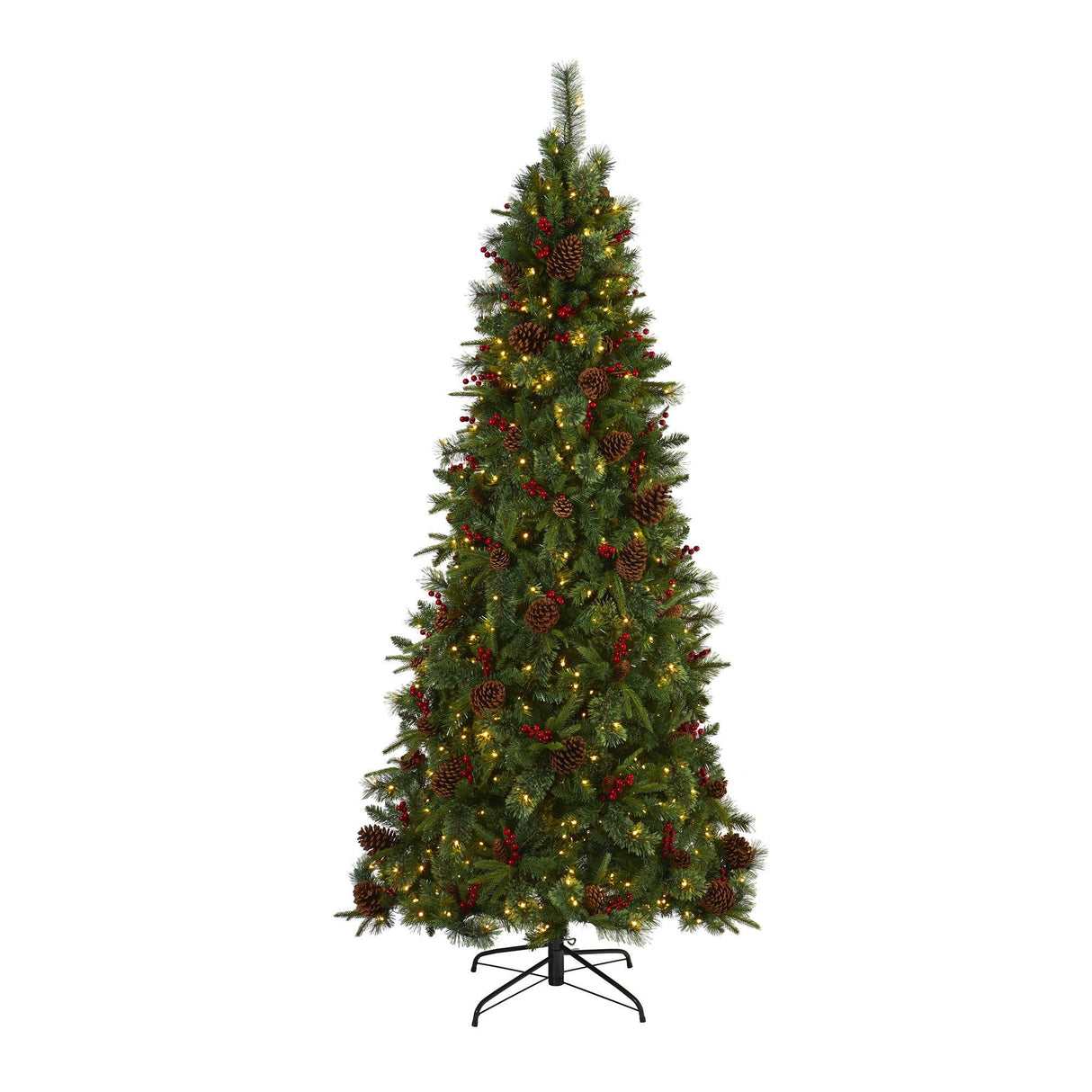 7.5’ Norway Mixed Pine Artificial Christmas Tree with 450 Clear LED Lights, Pine Cones and Berries-Christmas Tree-Parc Decor