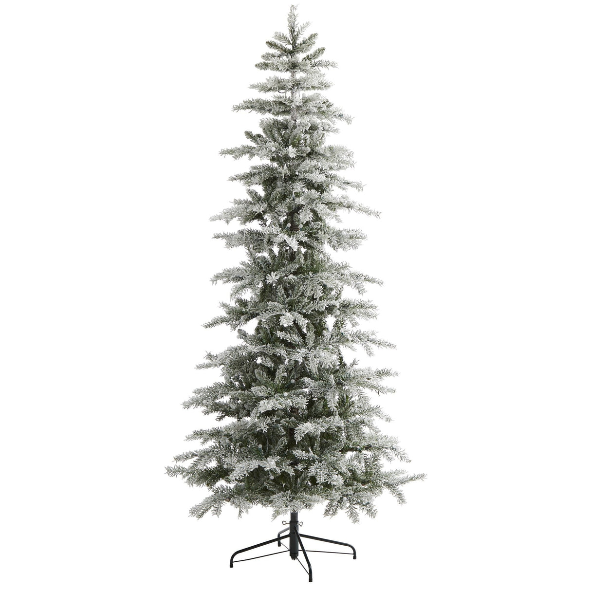 7.5’ Slim Flocked Nova Scotia Spruce Artificial Christmas Tree with 450 Warm White LED Lights and 909 Bendable Branches-Christmas Tree-Parc Decor