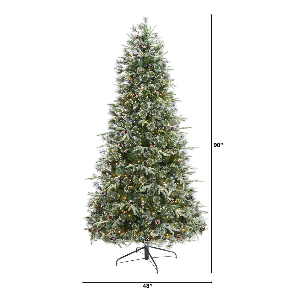 7.5’ Snowed Tipped Clermont Mixed Pine Artificial Christmas Tree with 600 Clear LED Lights, Pine Cones and 1784 Bendable Branches-Christmas Tree-Parc Decor