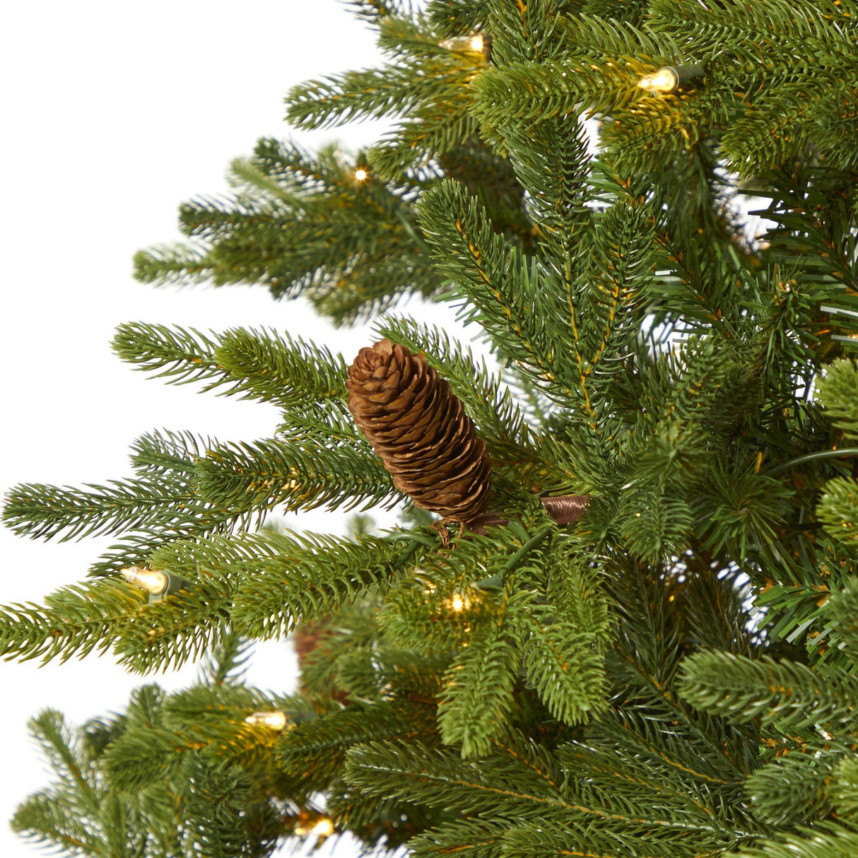 7.5’ Yukon Mountain Fir Artificial Christmas Tree with 600 Clear Lights, Pine Cones and 1740 Bendable Branches-Christmas Tree-Parc Decor