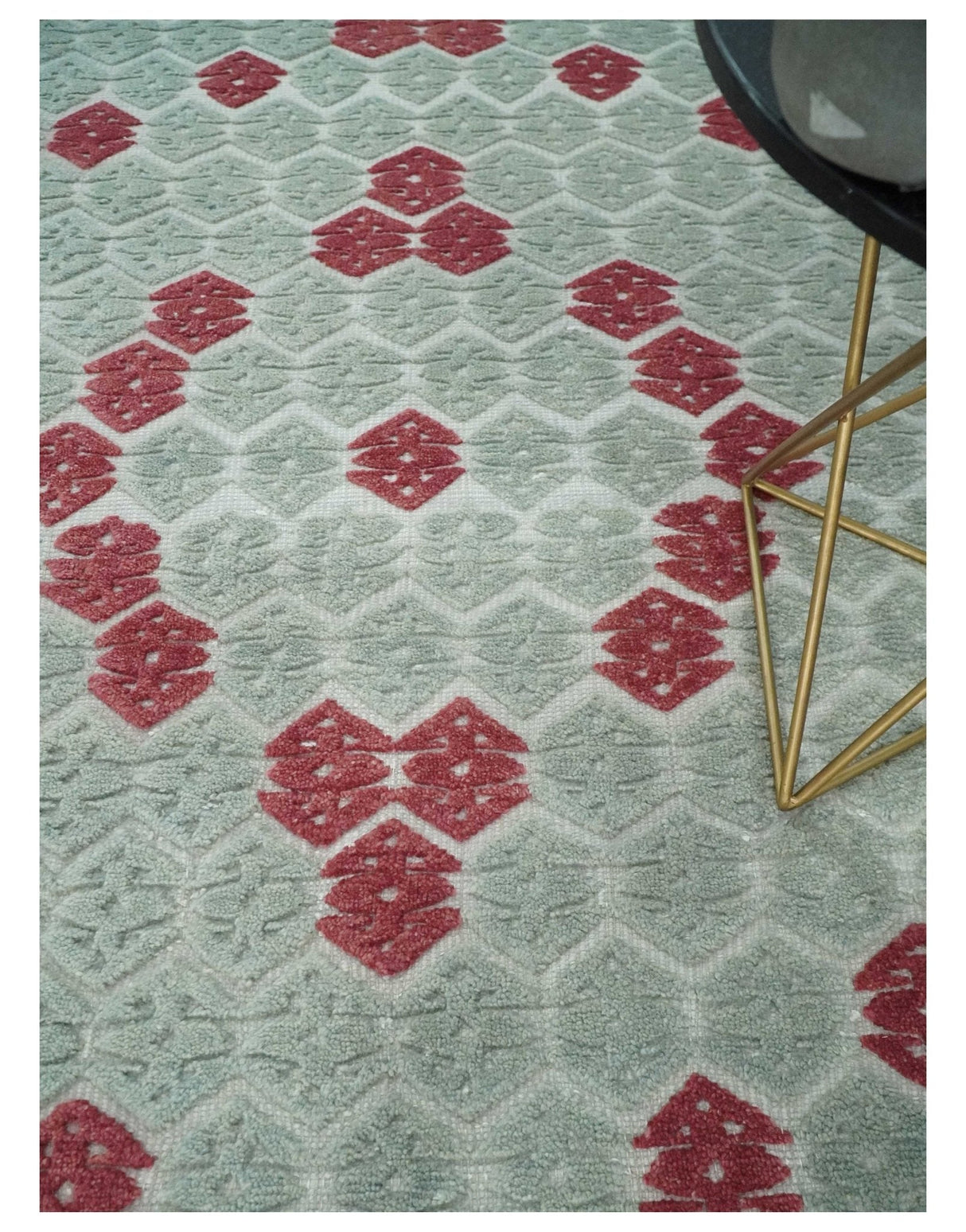 7x10 Hand Knotted Gray, Red and Blue Traditional Wool Rug