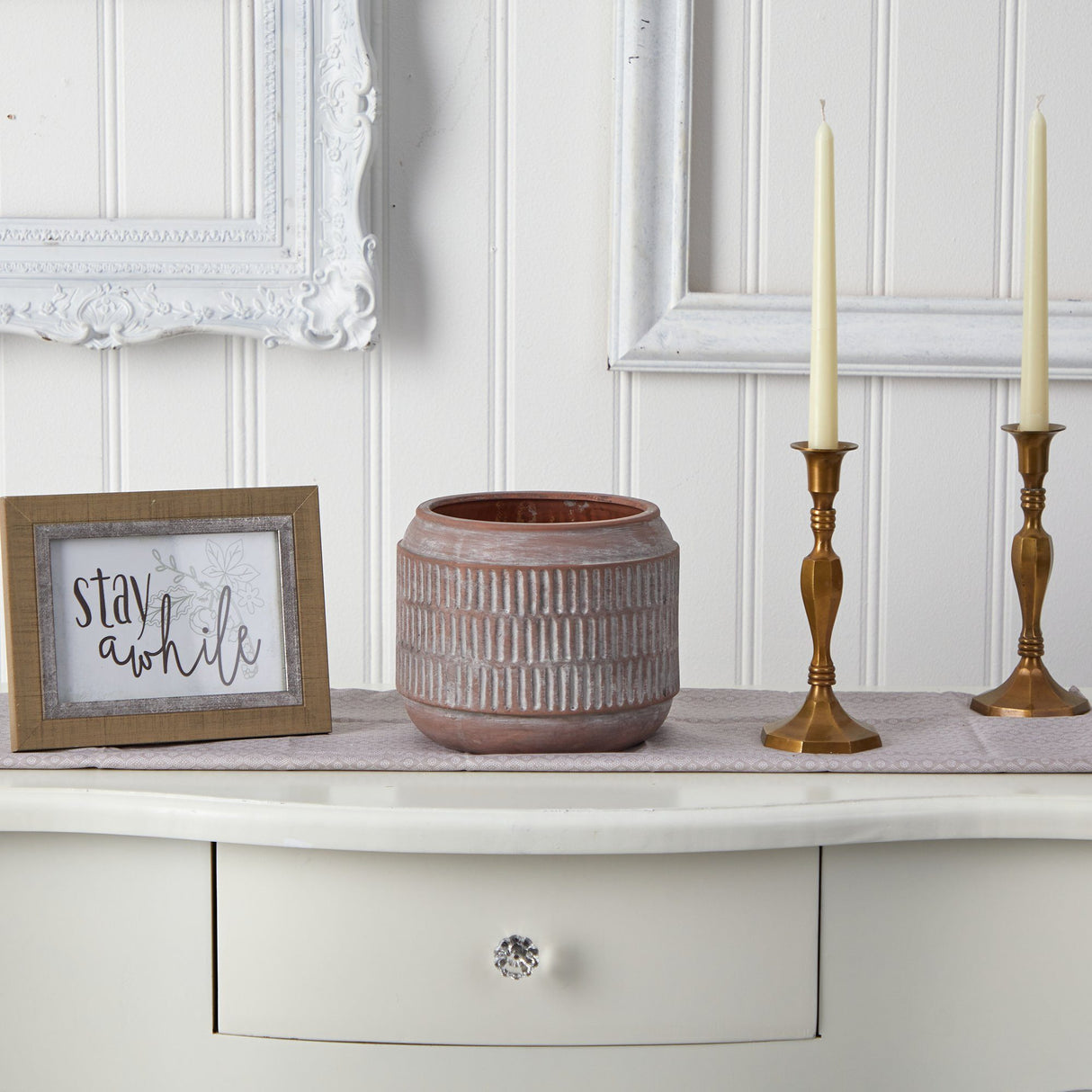 8” Boho Chic Ceramic Embossed Planter-Parc Decor