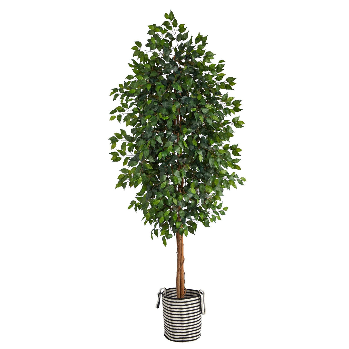8’ Ficus Artificial Tree in Handmade Black and White Natural Jute and Cotton Planter-Parc Decor