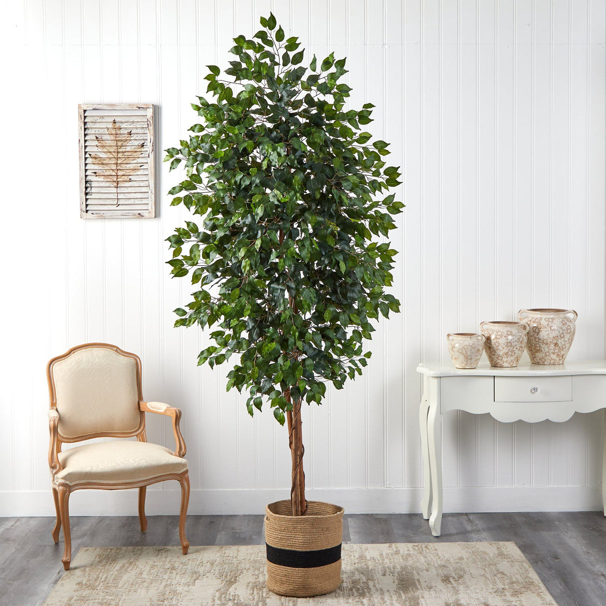 8’ Ficus Artificial Tree in Handmade Natural Cotton Planter-Parc Decor