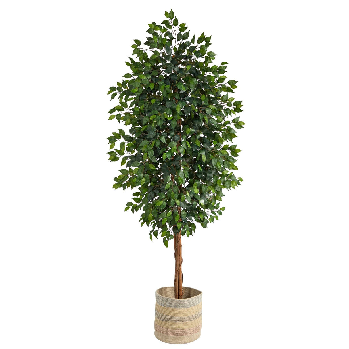 8’ Ficus Artificial Tree with Handmade Natural Cotton Multicolored Woven Planter-Parc Decor