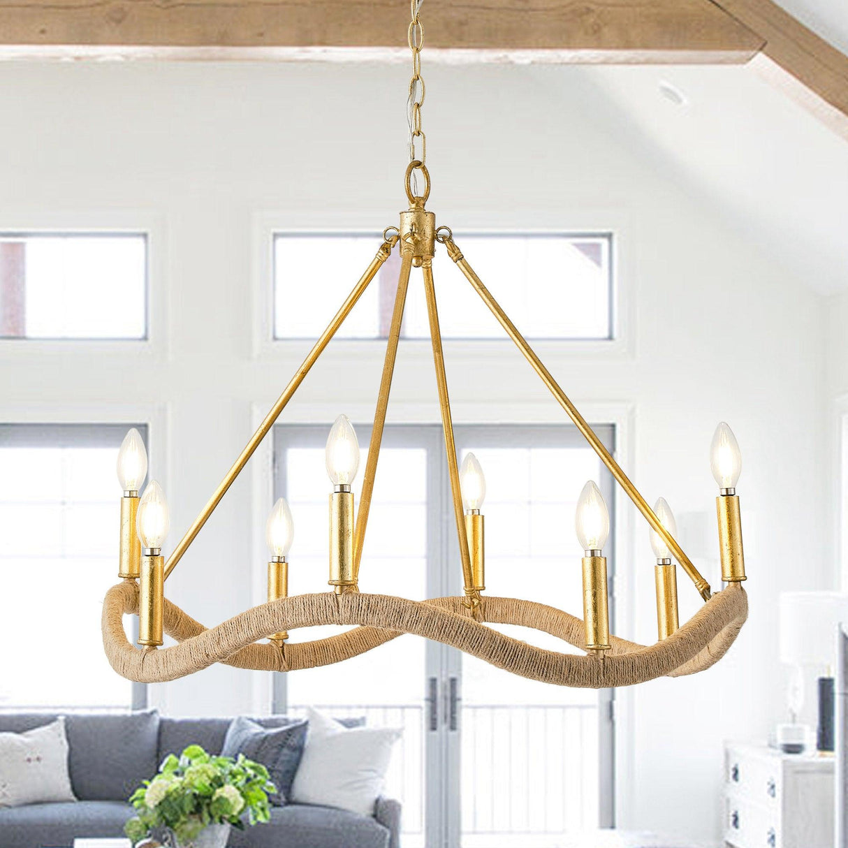8-Light Golden Modern Candle Chandelier-Parc Decor