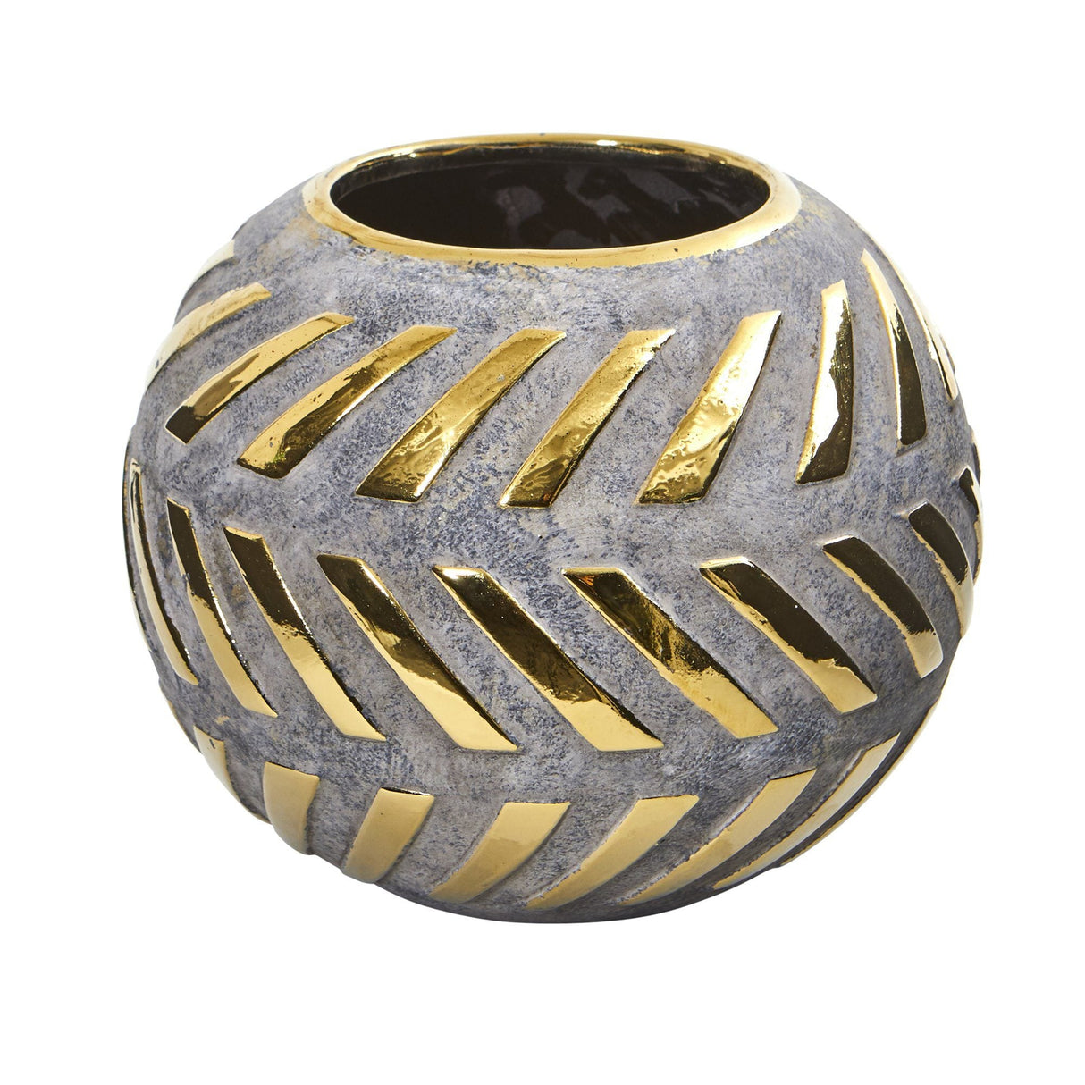 8” Regal Round Stone Vase with Gold Accents-Parc Decor
