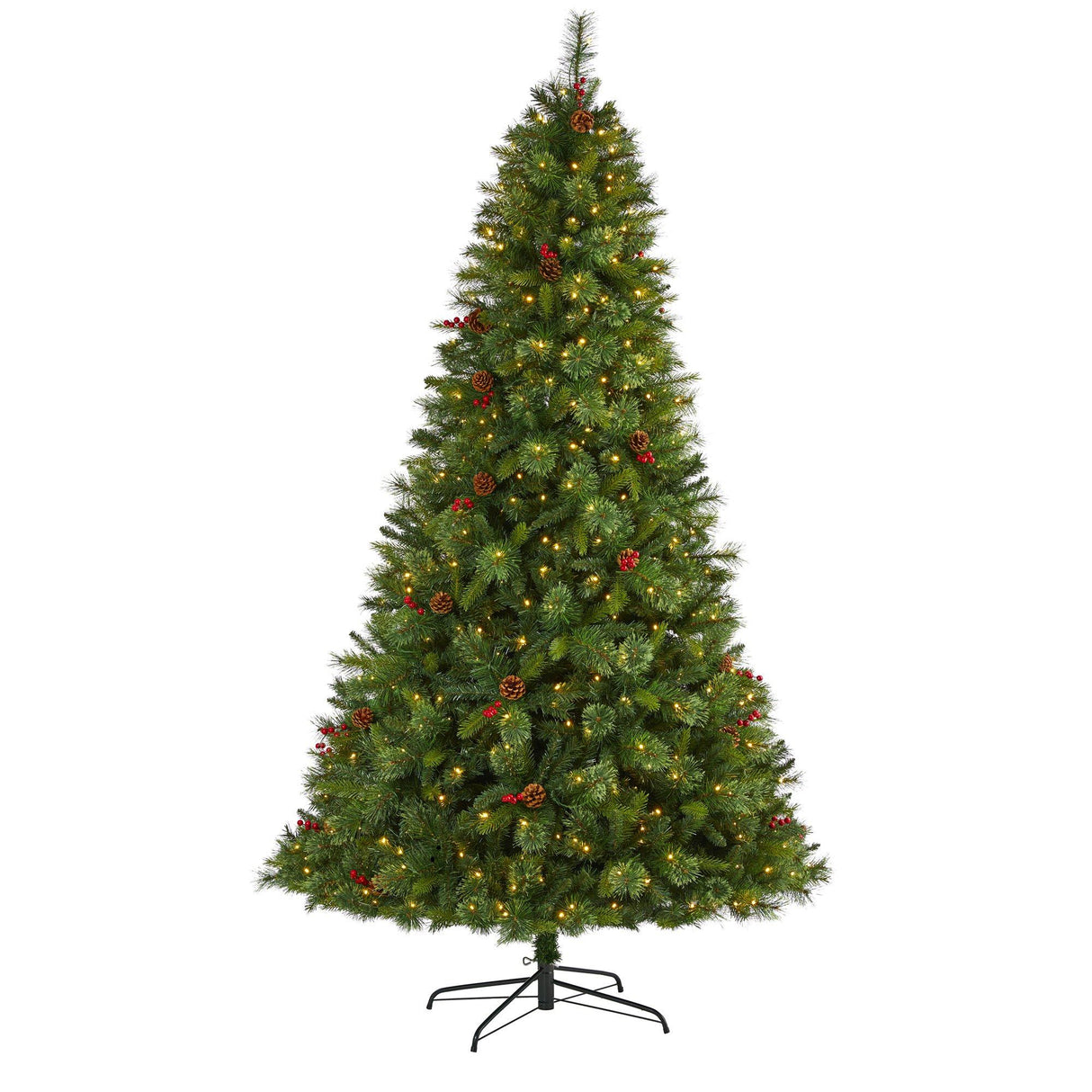 8’ Aberdeen Spruce Artificial Christmas Tree with 500 Clear LED Lights, Pine Cones and Red Berries-Christmas Tree-Parc Decor