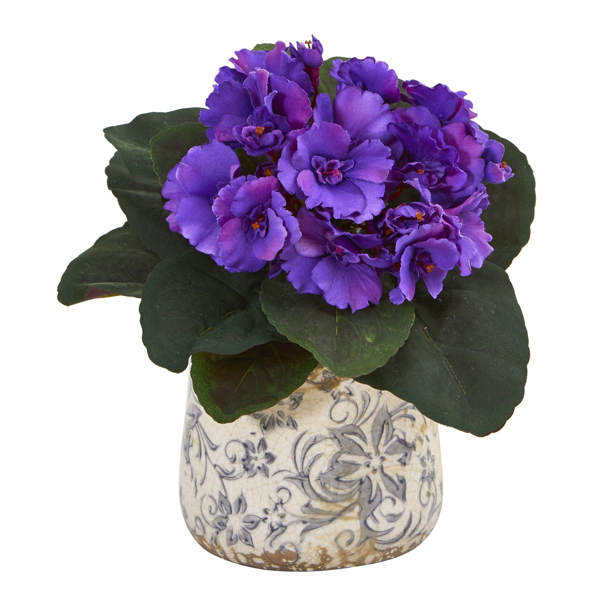 8” African Violet Artificial Plant in Floral Design Vase (Set of 2)-Arrangement-Parc Decor