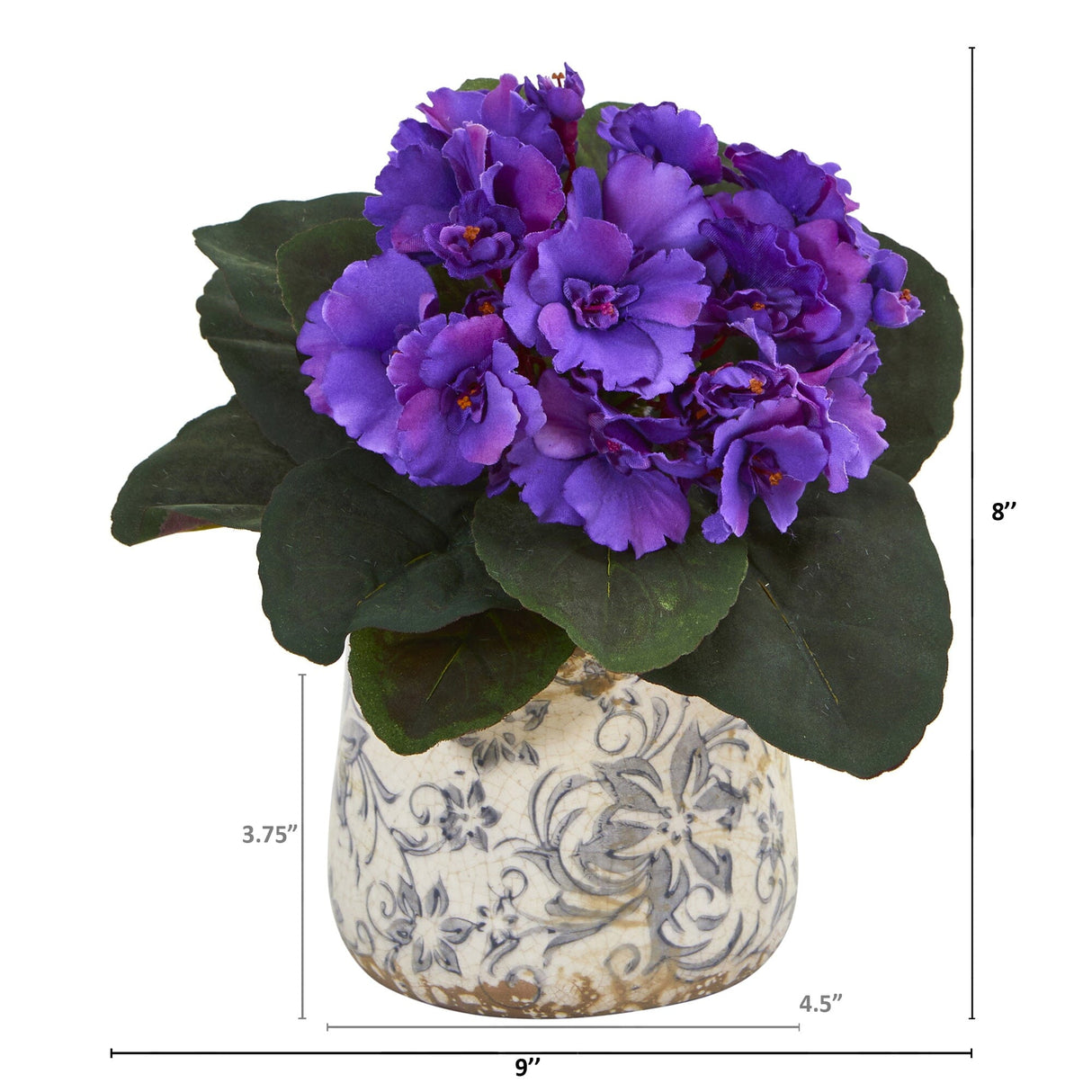 8” African Violet Artificial Plant in Floral Design Vase (Set of 2)-Arrangement-Parc Decor