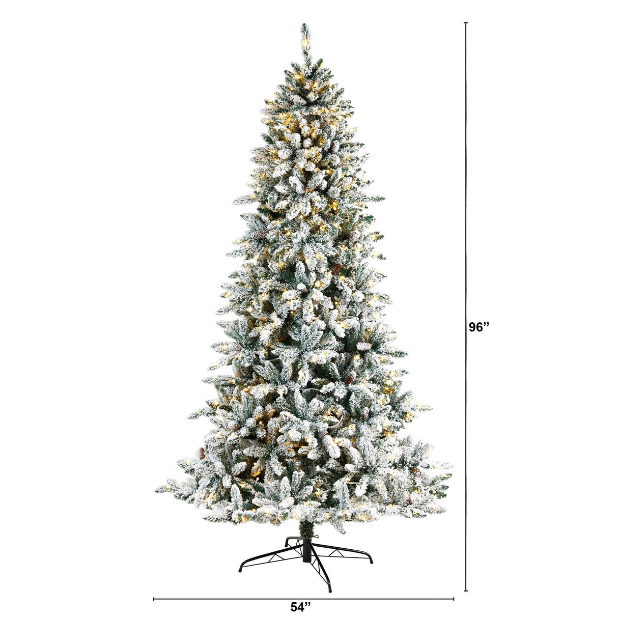 8’ Flocked Livingston Fir Artificial Christmas Tree with Pine Cones and 500 Clear Warm LED Lights-Christmas Tree-Parc Decor