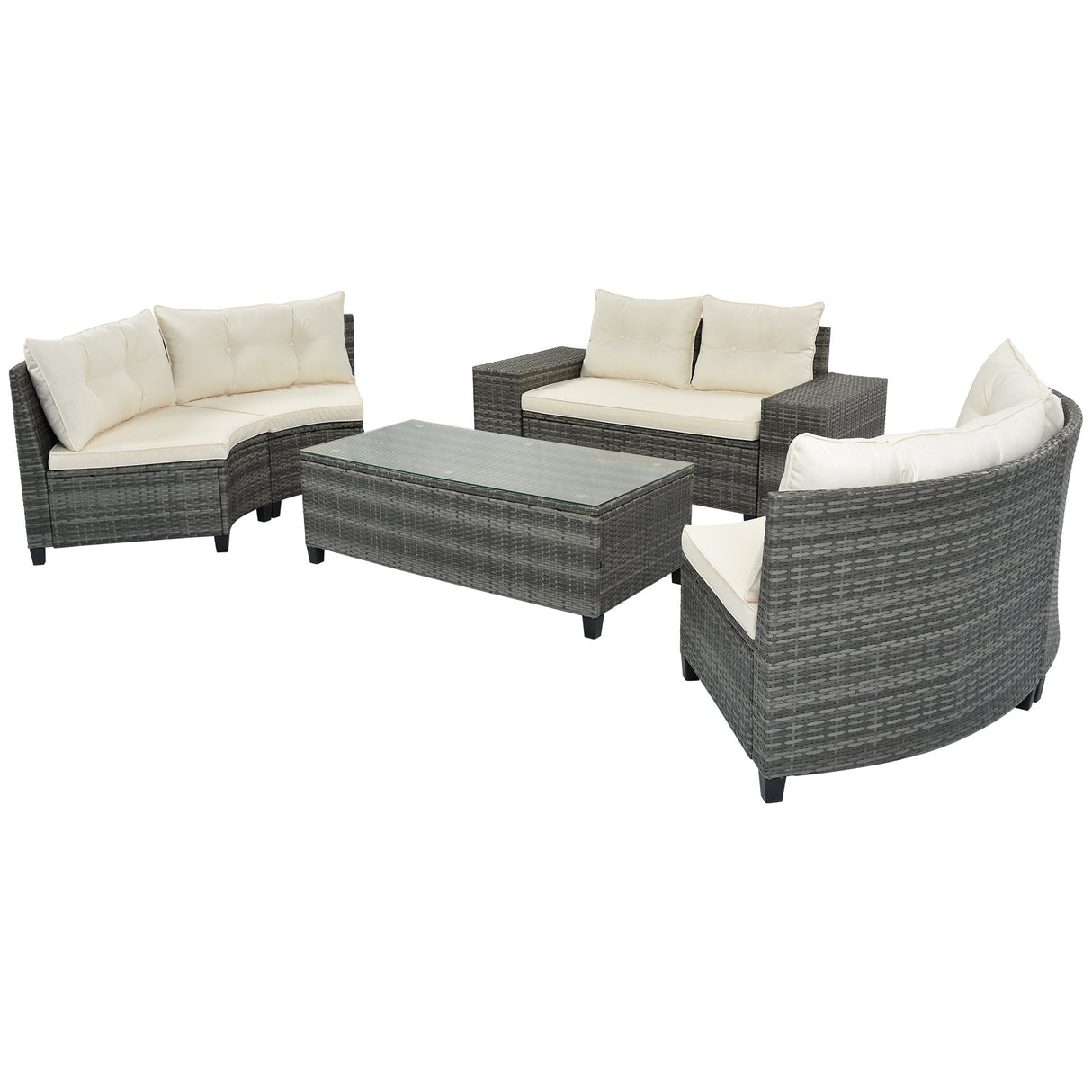8-pieces Outdoor Wicker Round Sofa Set-Outdoor Furniture-Parc Decor