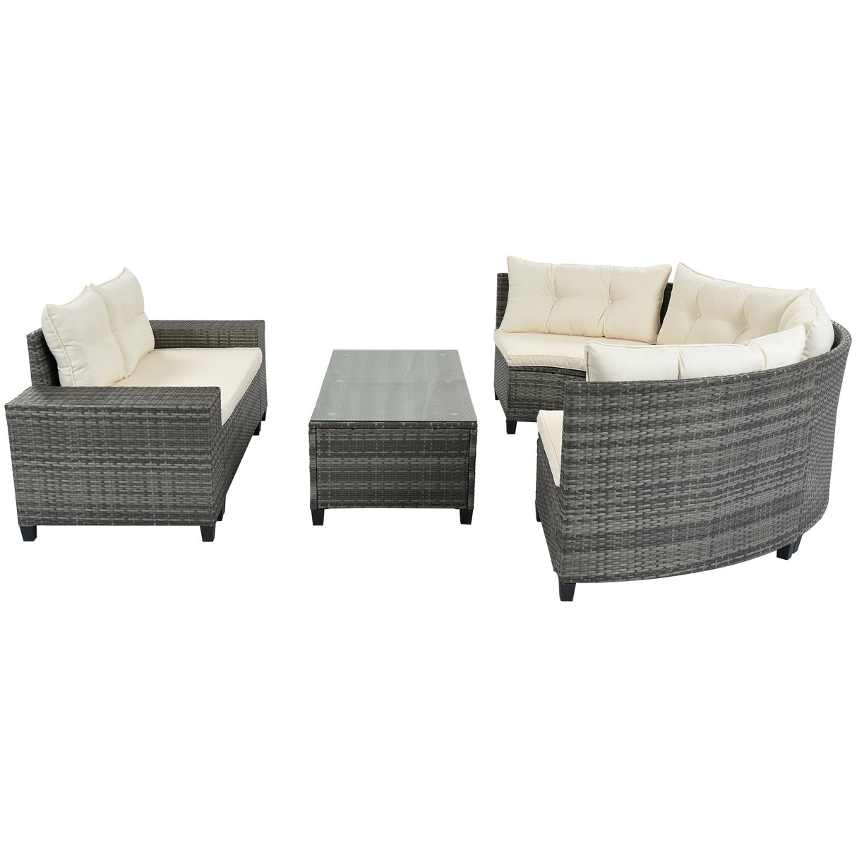 8-pieces Outdoor Wicker Round Sofa Set-Outdoor Furniture-Parc Decor