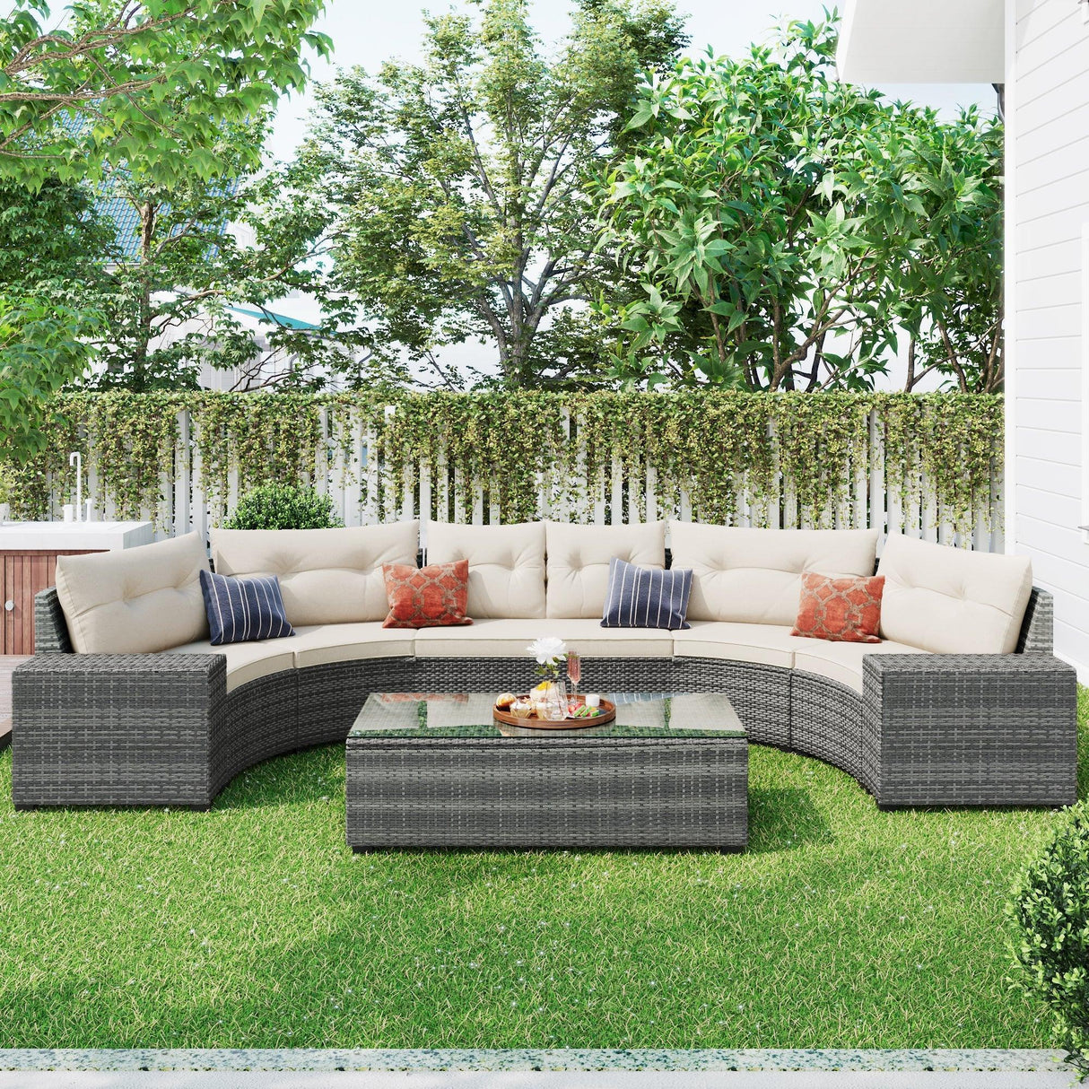 8-pieces Outdoor Wicker Round Sofa Set-Outdoor Furniture-Parc Decor