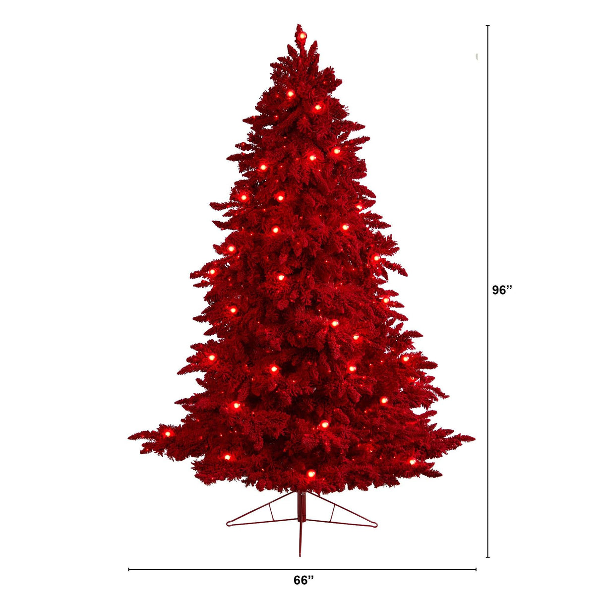 8' Red Flocked Fraser Fir Artificial Christmas Tree-Christmas Tree-Parc Decor