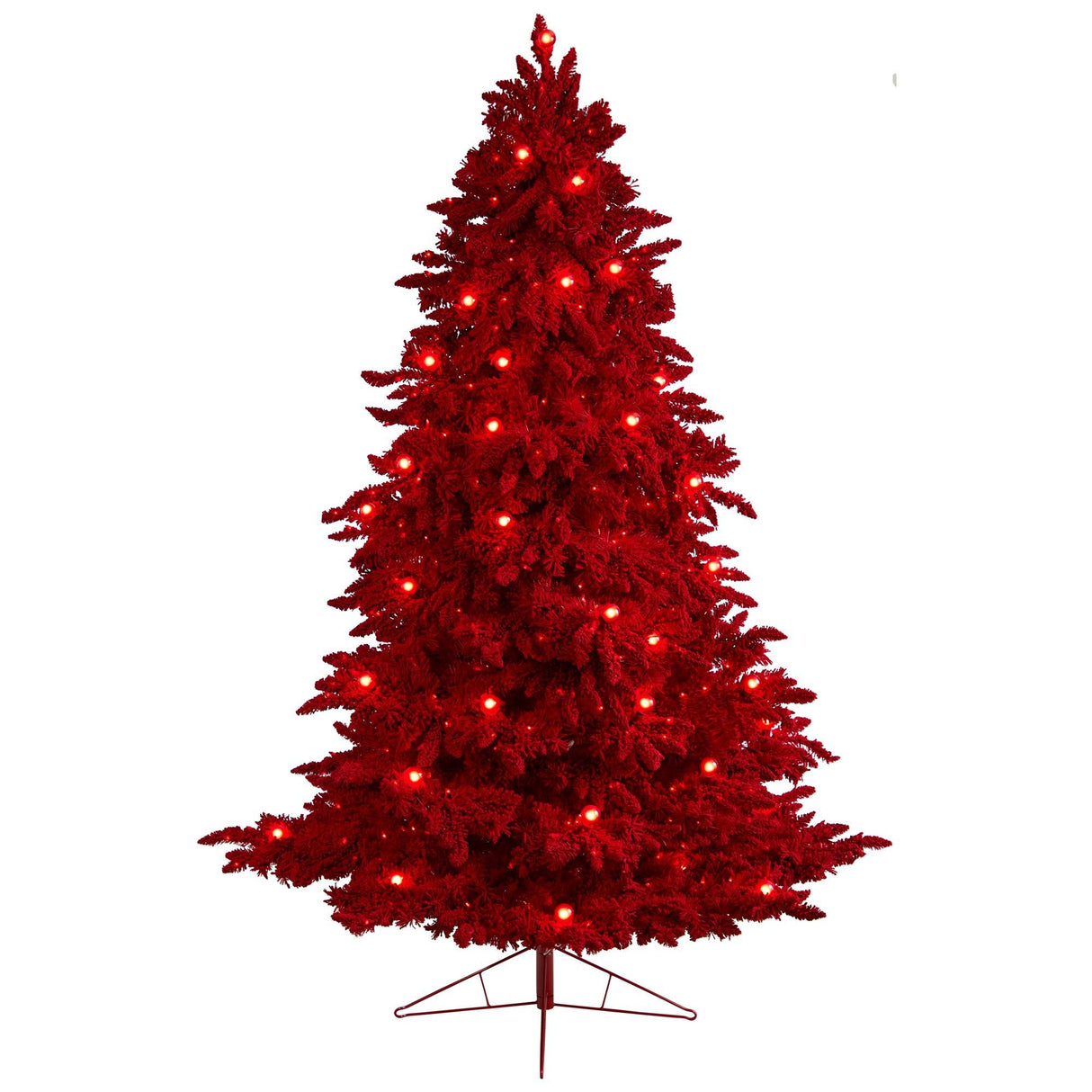 8' Red Flocked Fraser Fir Artificial Christmas Tree-Christmas Tree-Parc Decor