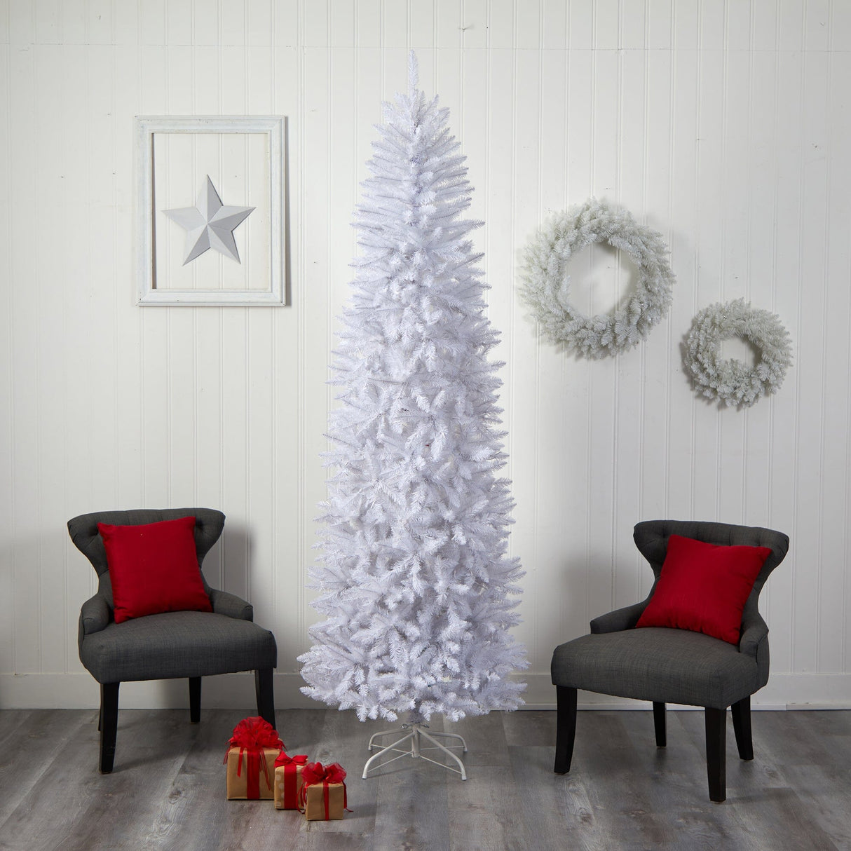 8’ Slim White Artificial Christmas Tree with 1348 Bendable Branches-Christmas Tree-Parc Decor