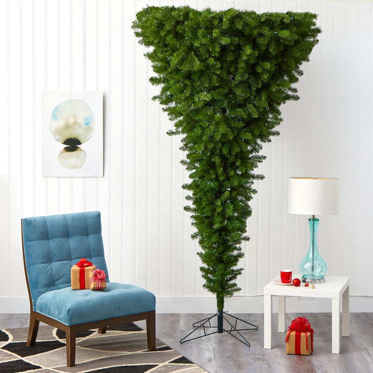 8' Sun Valley Spruce Upside Down Artificial Christmas Tree with 850 Warm White (Multifunction) LED Lights and 1747 Bendable Branches-Christmas Tree-Parc Decor