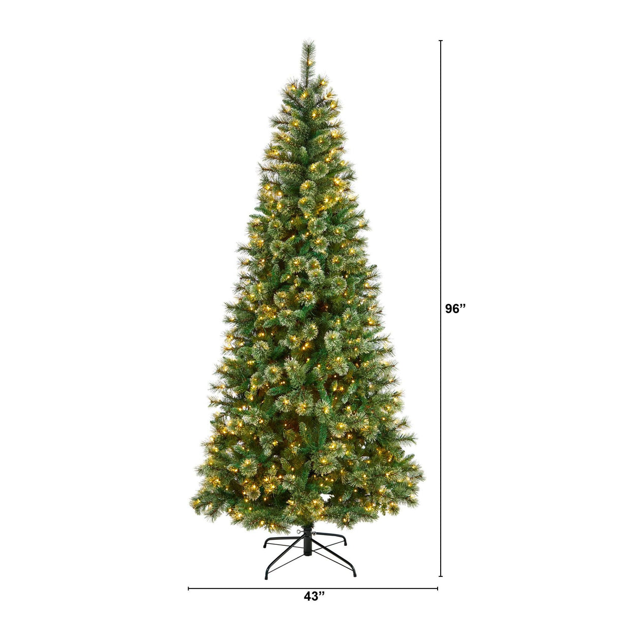 8’ Wisconsin Slim Snow Tip Pine Christmas Tree with 600 Clear LED Lights and 908 Bendable Branches-Christmas Tree-Parc Decor