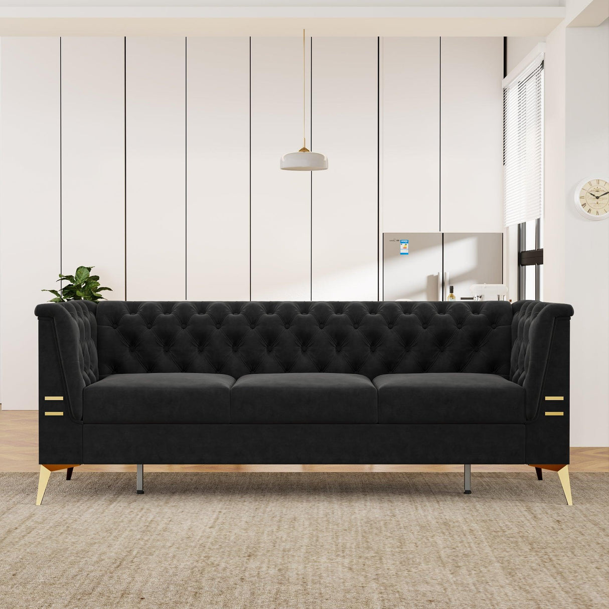 82.7" Modern Velvet Living Room Chesterfield Design Wide Sofa-Parc Decor