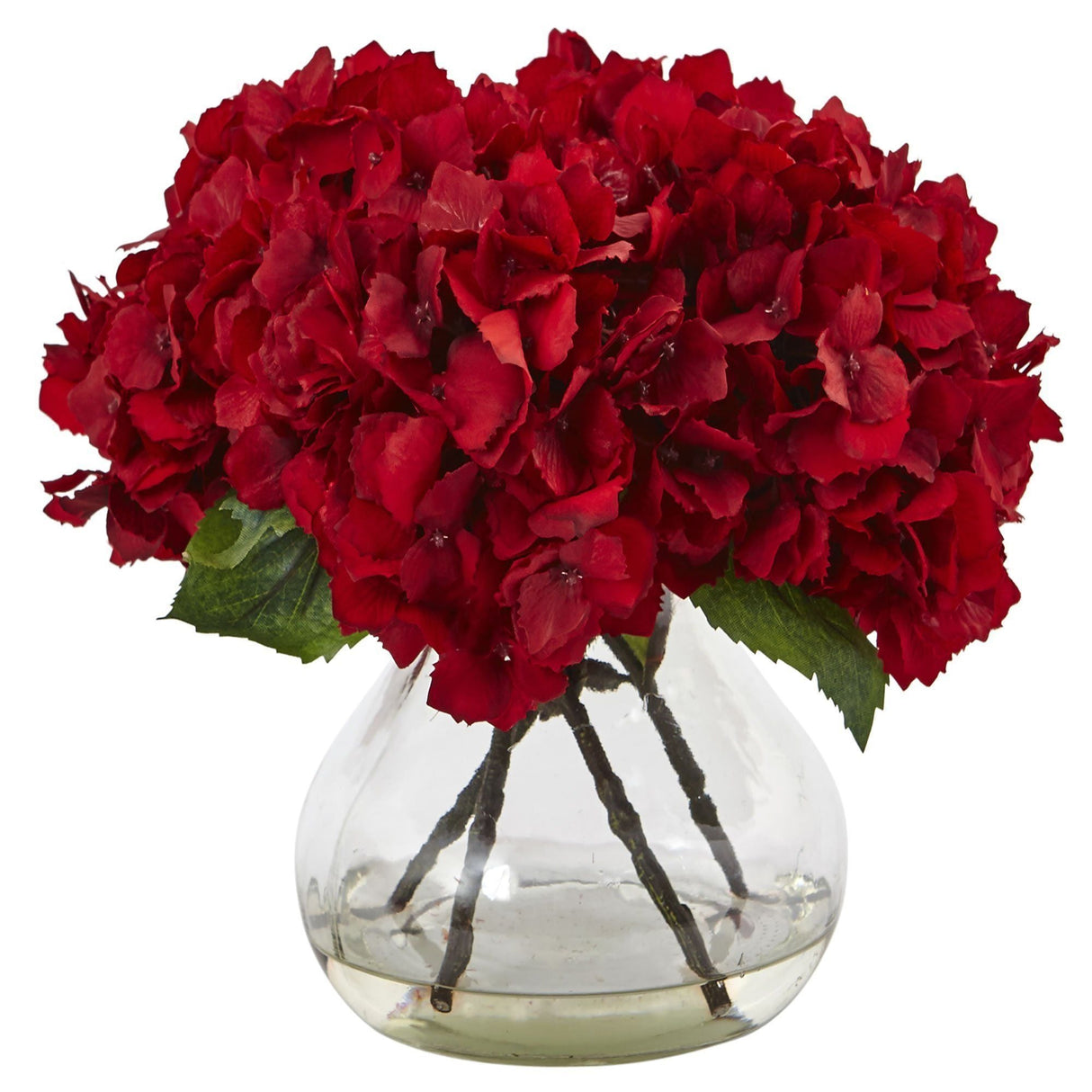 8.5" Artificial Red Hydrangea with Vase Silk Flower Arrangement"-Arrangement-Parc Decor