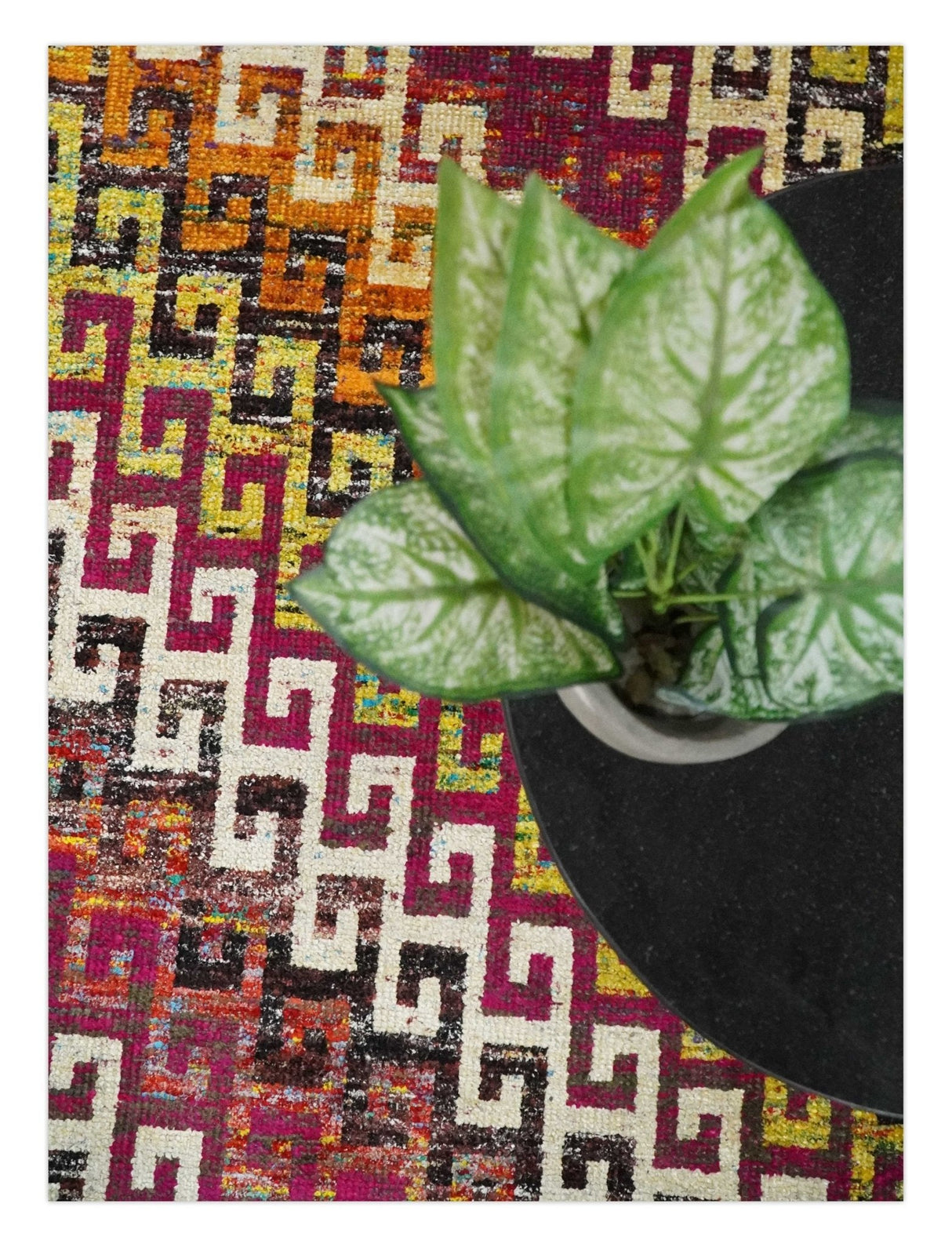8x10 and 9x12 Hand Knotted Multicolor Modern Contemporary Southwestern Tribal Trellis Recycled Silk Area Rug