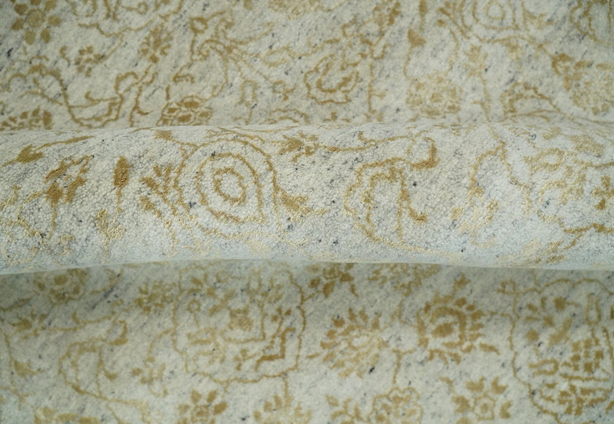 8x10 Fine Hand Knotted Beige and Gold Traditional Vintage Persian Style Antique Silk Rug