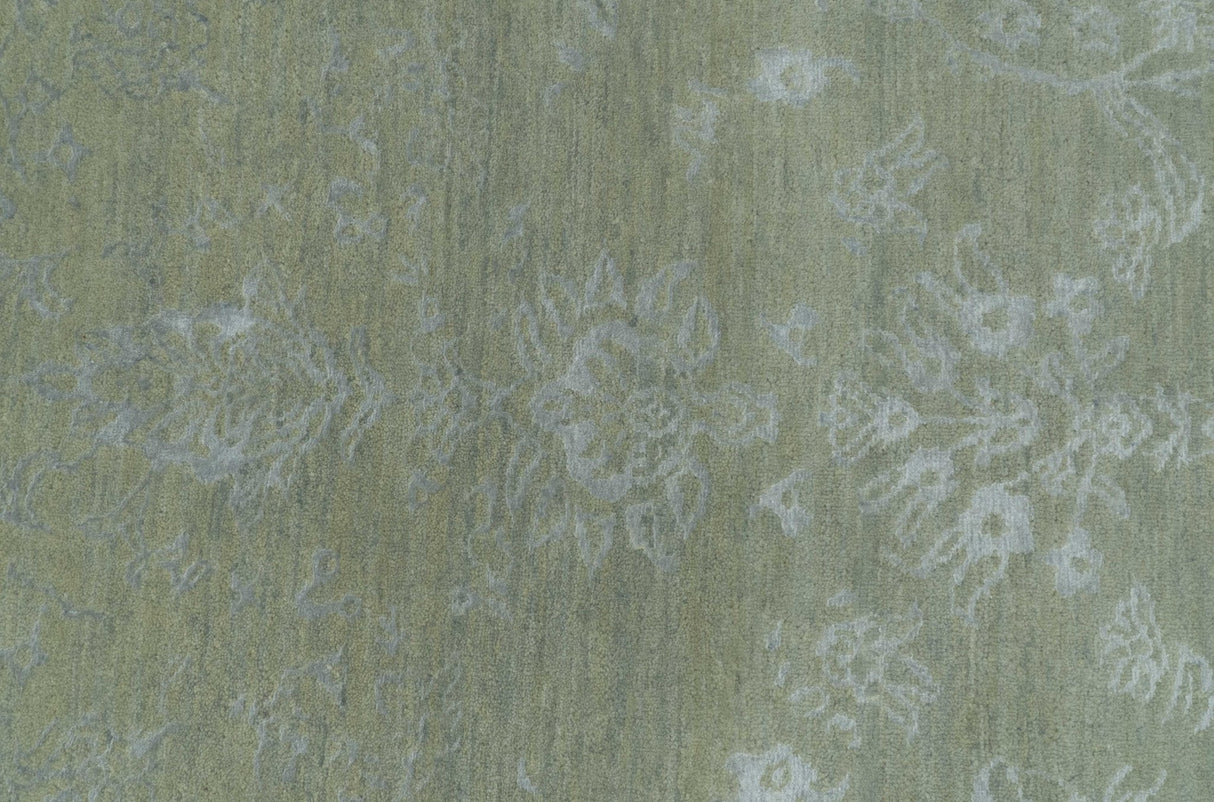 8X10 Fine Hand Knotted Green And Gray Modern abstract Design Wool and Art Silk Rug-Area Rug-Parc Decor