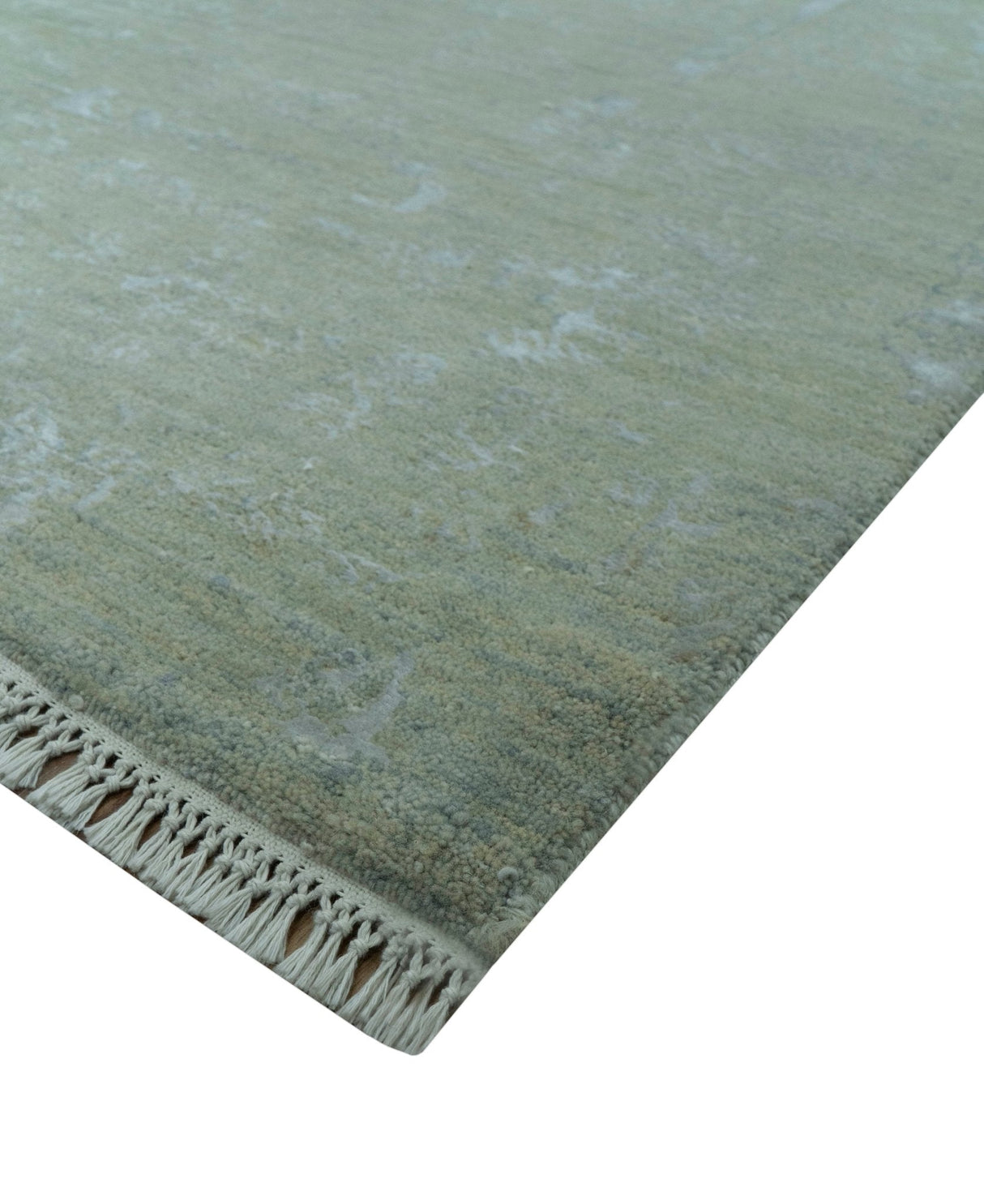 8X10 Fine Hand Knotted Green And Gray Modern abstract Design Wool and Art Silk Rug-Area Rug-Parc Decor