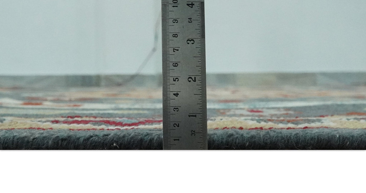 8x10 Gray, Rust and Peach Traditional Medallion Mamluk Design wool Rug