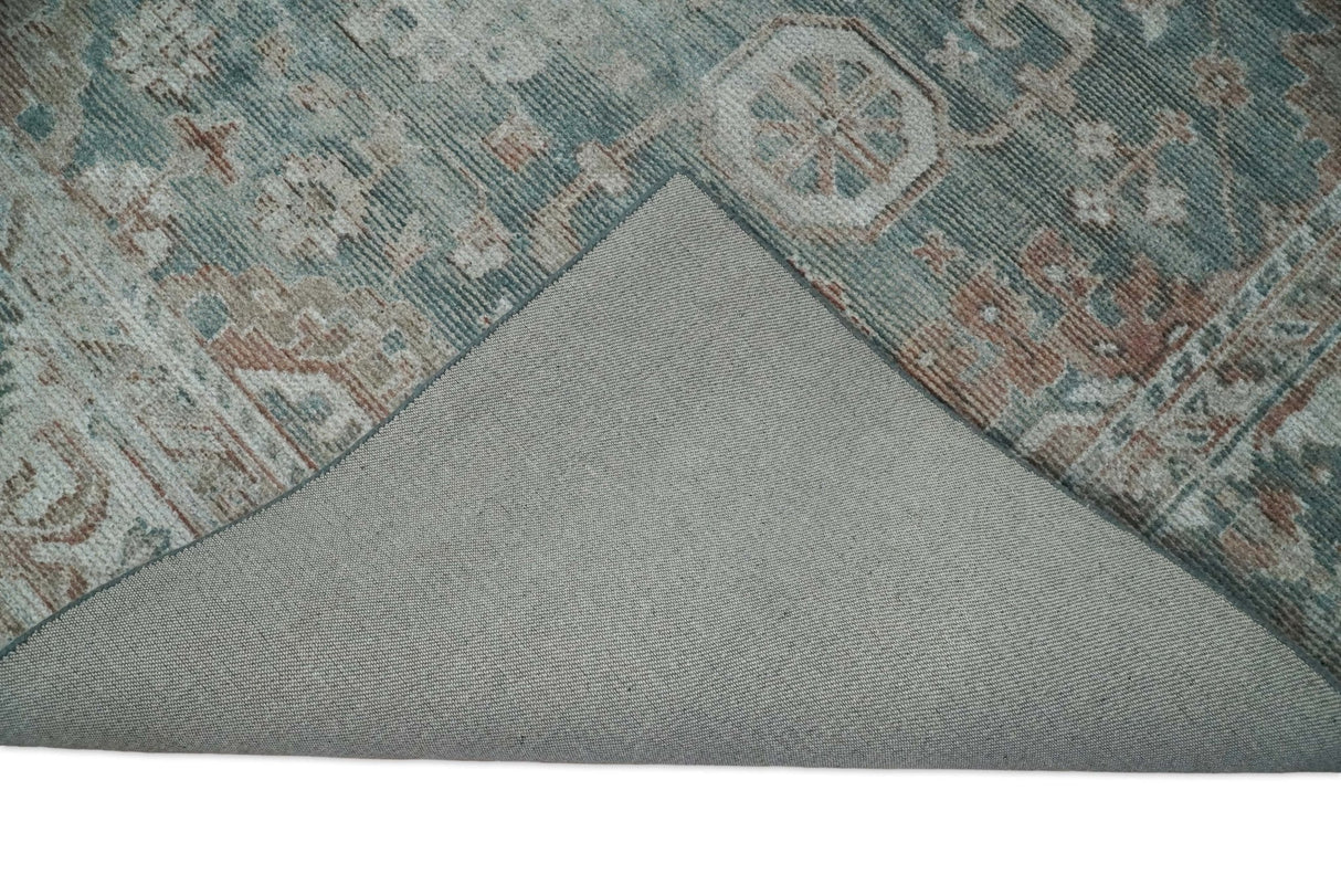 8x10 Green and Ivory Rug | Handmade Floral Area rug made with wool blended with art silk Low Pile | PR03-Area Rug-Parc Decor