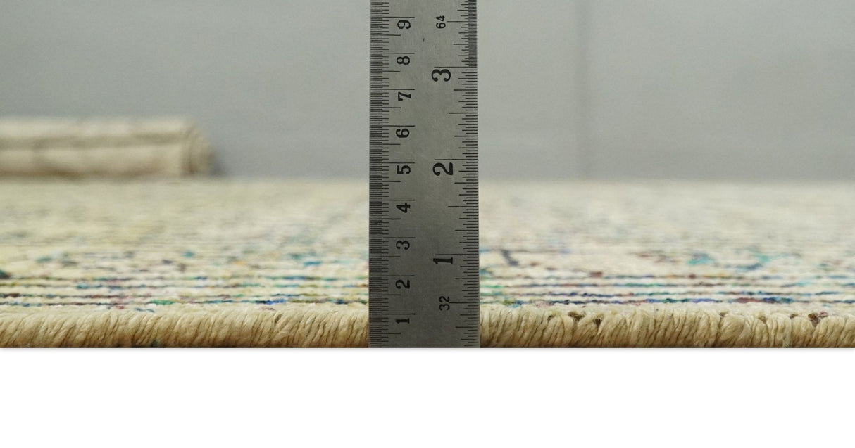 8x10 Hand Knotted Beige and Blue Persian made of Recycled Silk Area Rug