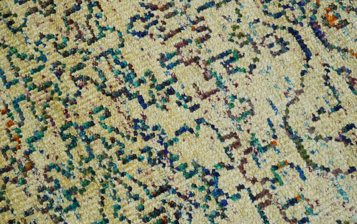 8x10 Hand Knotted Beige and Blue Persian made of Recycled Silk Area Rug
