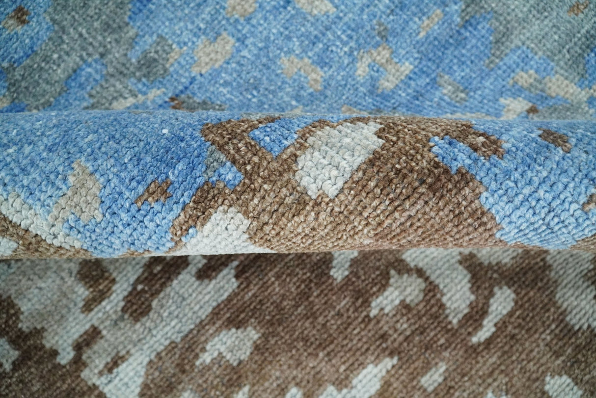 8x10 Hand Knotted Blue and Silver Modern Abstract Low Pile Wool Rug