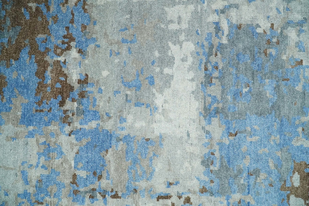 8x10 Hand Knotted Blue and Silver Modern Abstract Low Pile Wool Rug