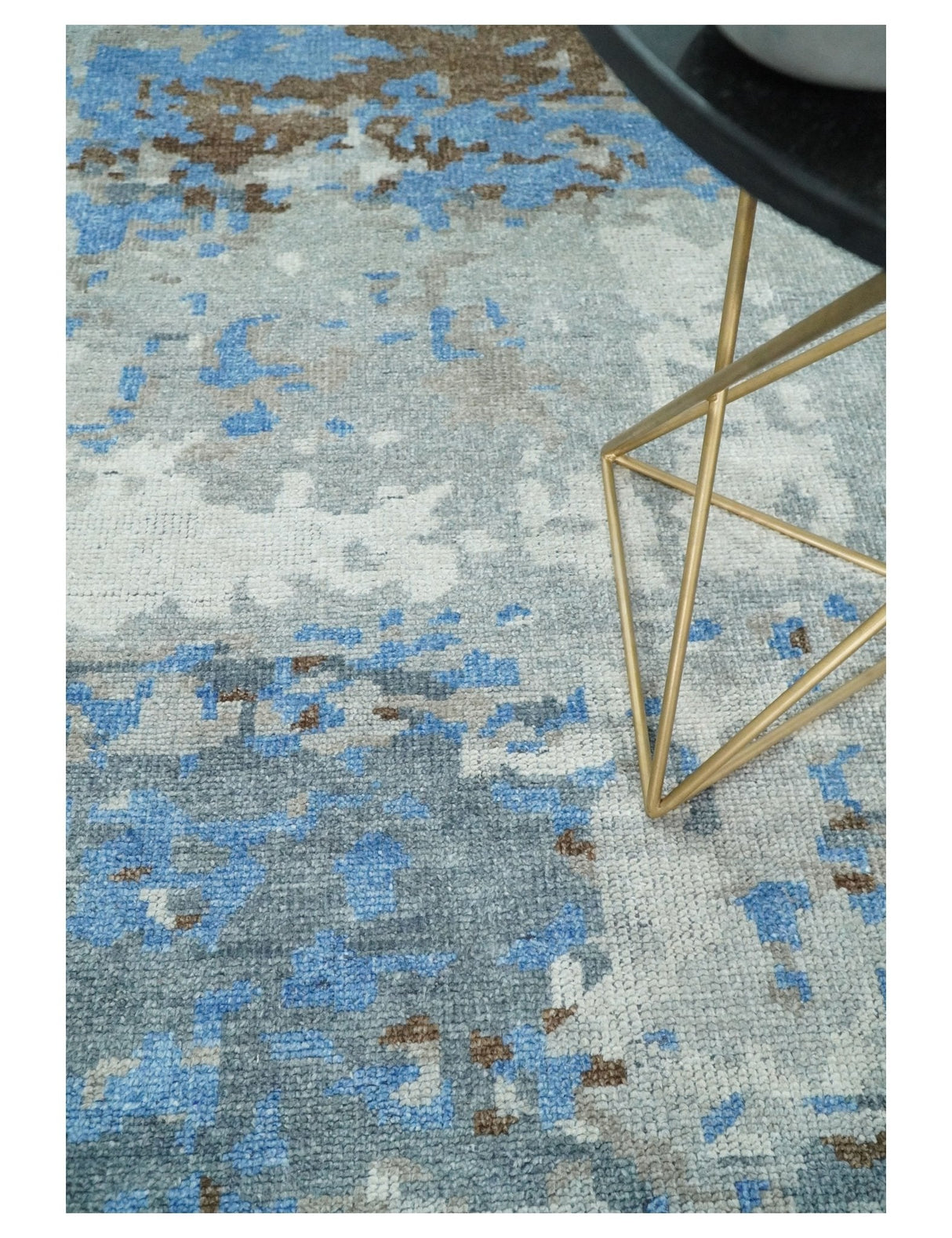 8x10 Hand Knotted Blue and Silver Modern Abstract Low Pile Wool Rug