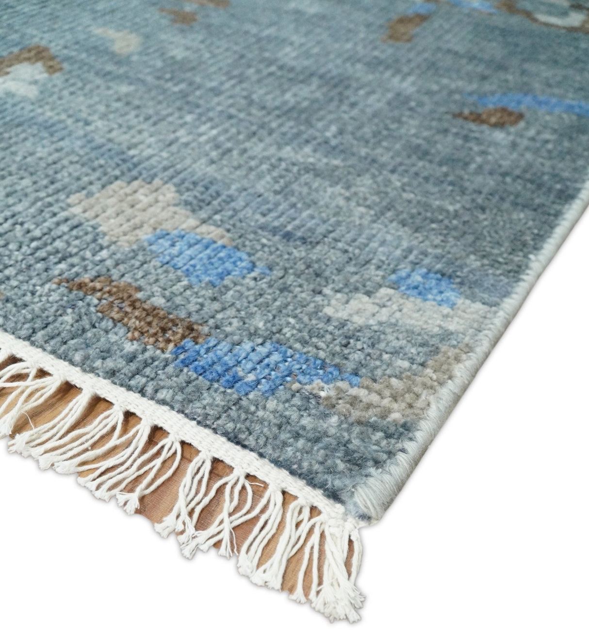 8x10 Hand Knotted Blue and Silver Modern Abstract Low Pile Wool Rug